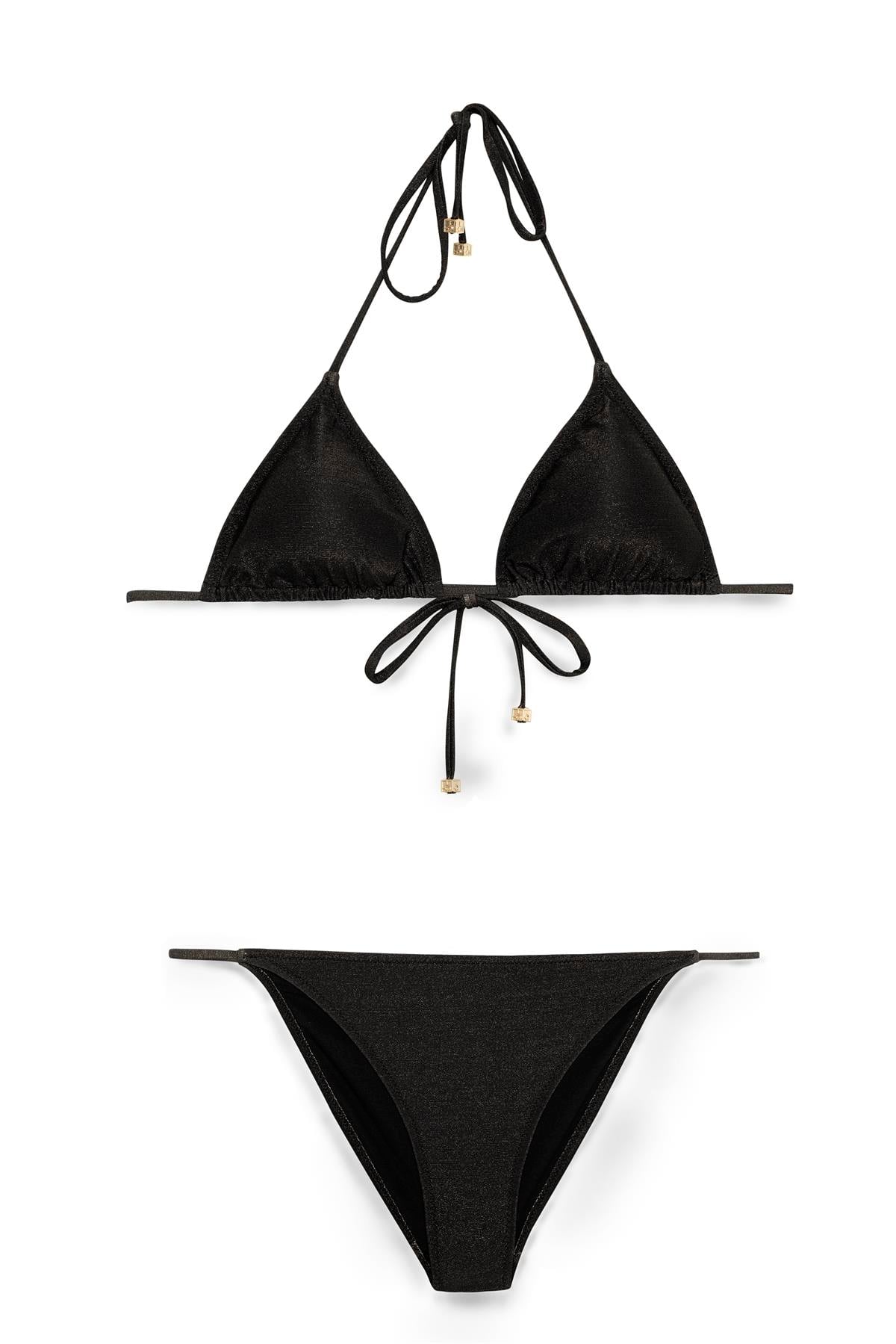 Siyah İbiza Simli Üçgen Bikini