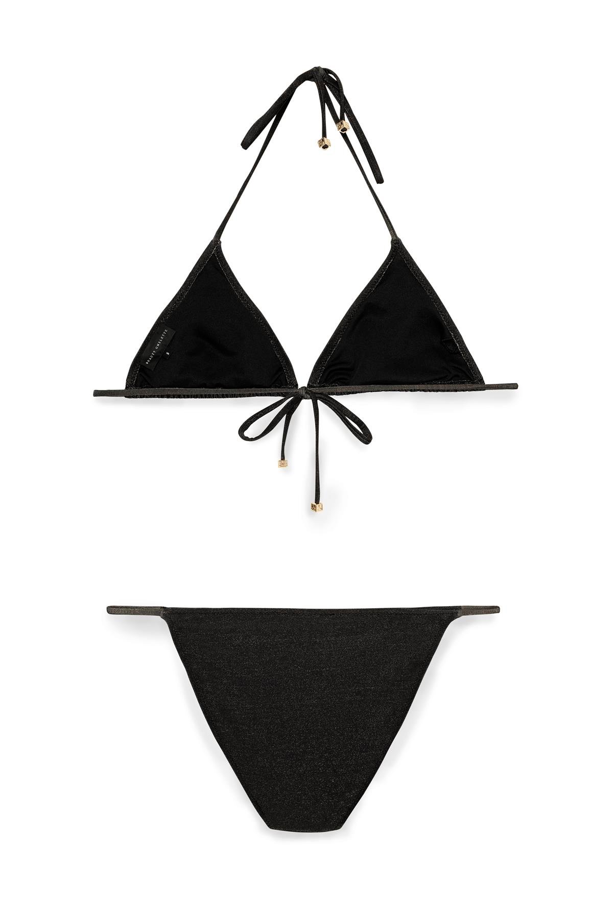 Siyah İbiza Simli Üçgen Bikini