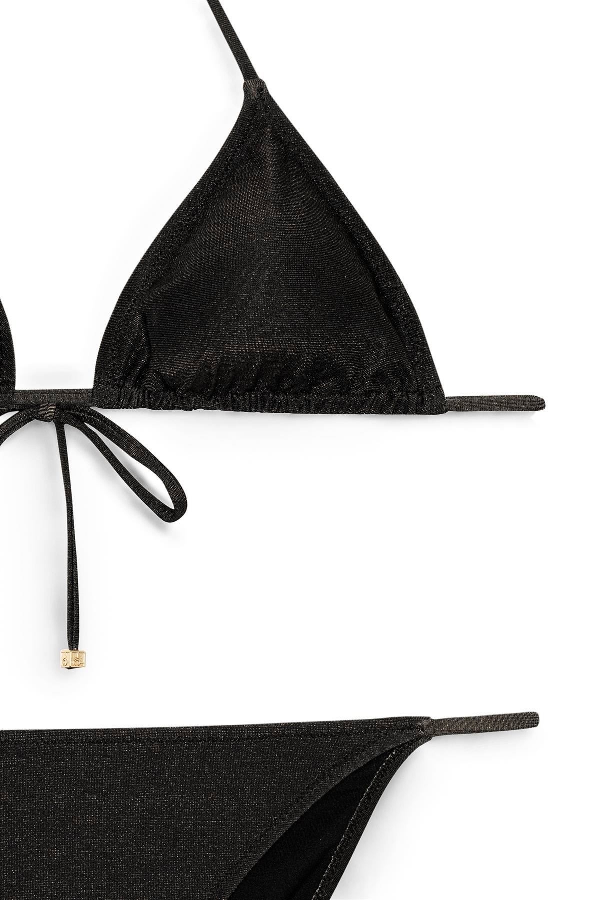 Siyah İbiza Simli Üçgen Bikini