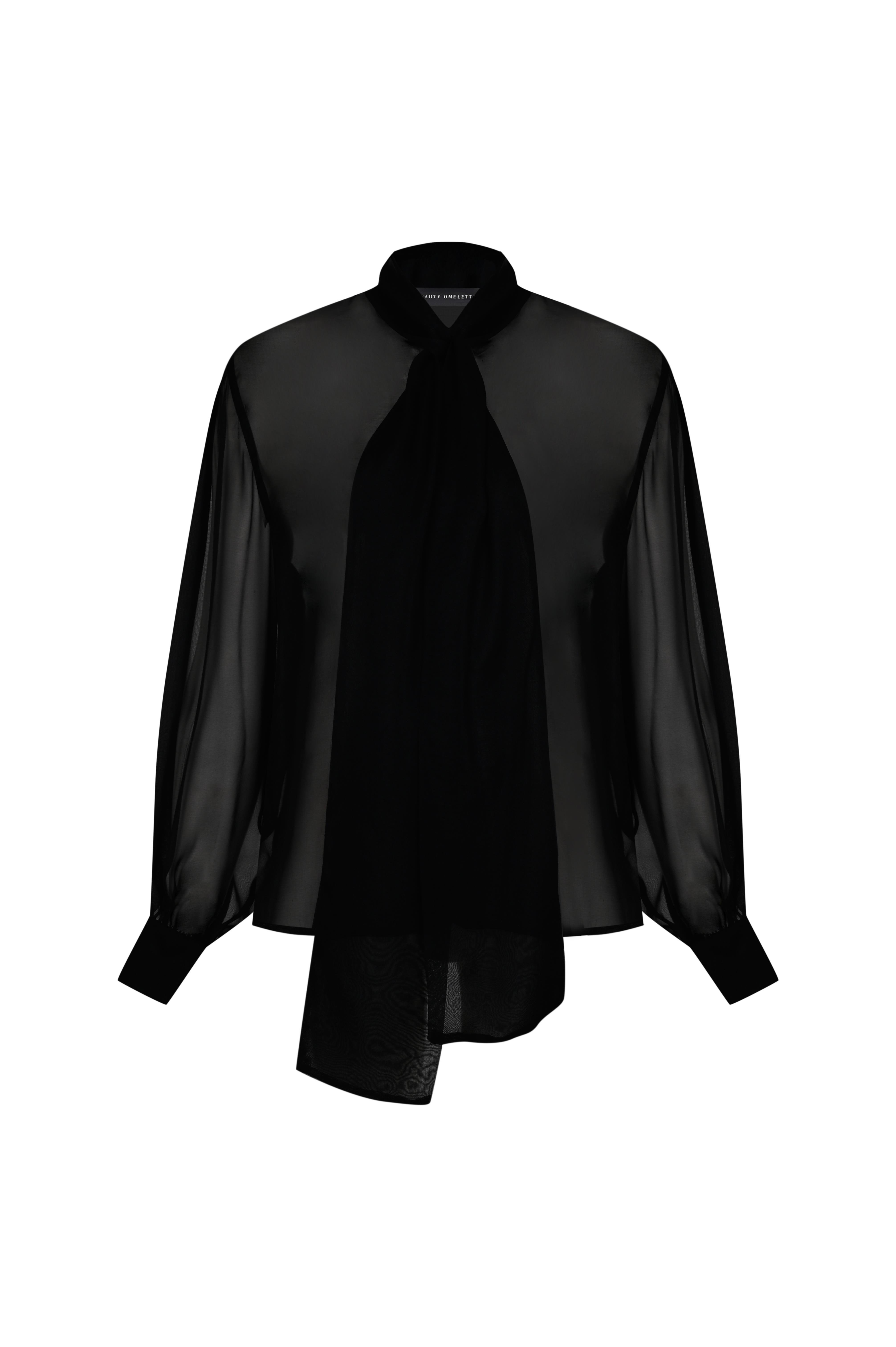 Siyah İpek Şifon Fular Detaylı Gömlek