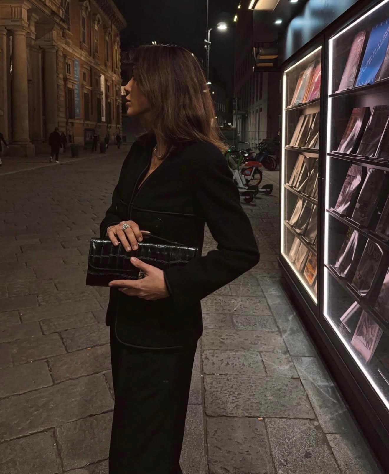 Siyah June Kroko Desenli Deri Clutch Bag