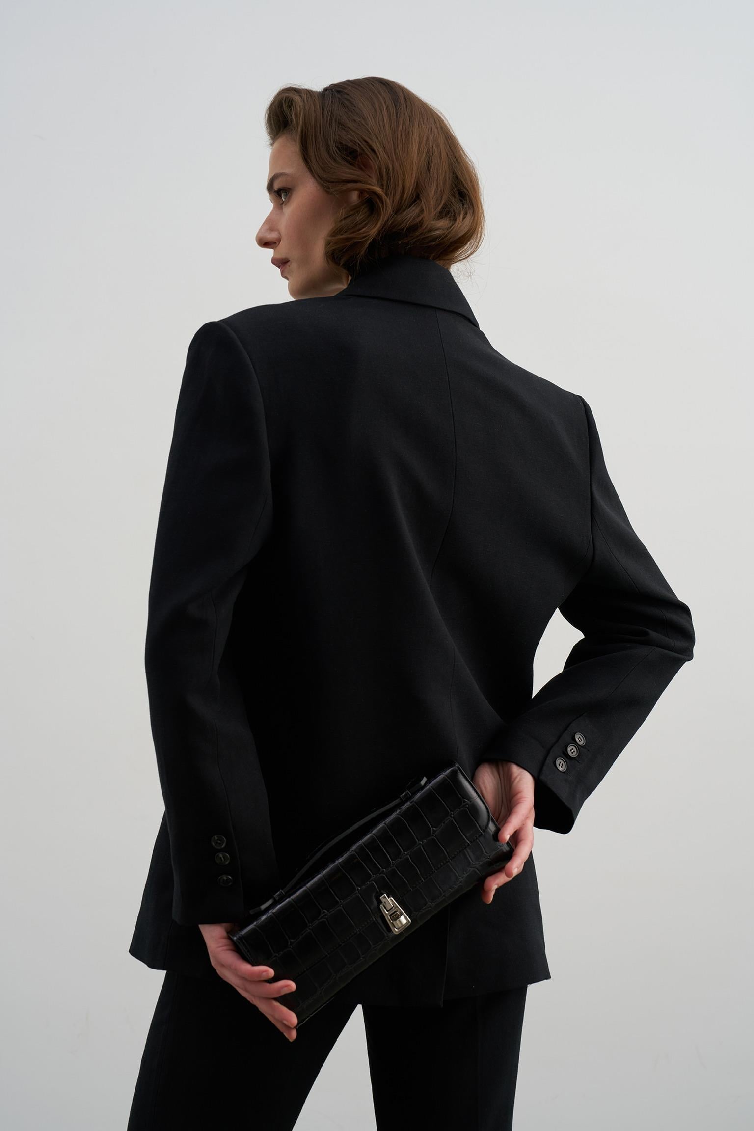 Siyah June Kroko Desenli Deri Clutch Bag
