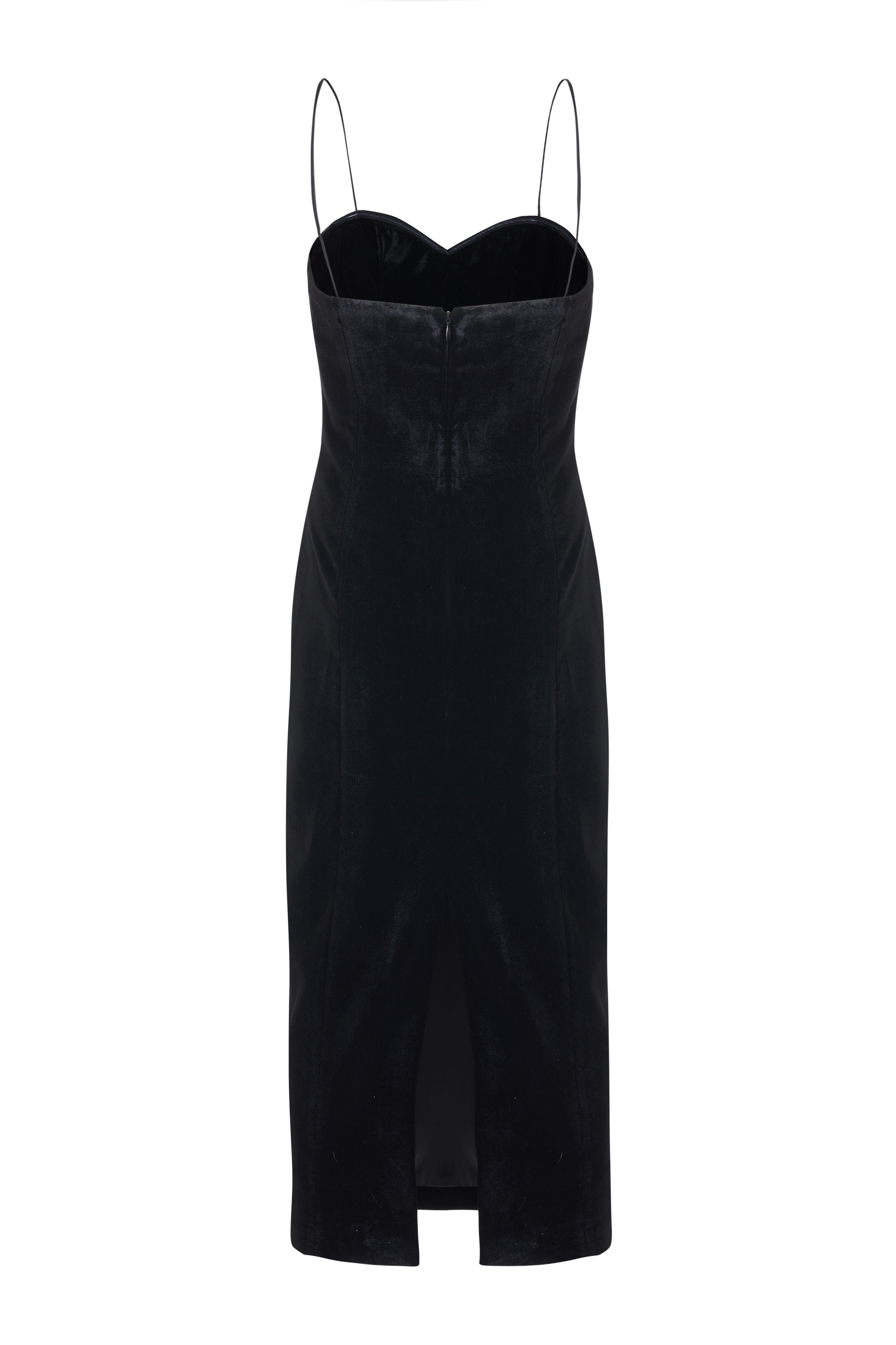 Siyah Kadife Kalp Yaka Elbise - Exclusive Collection