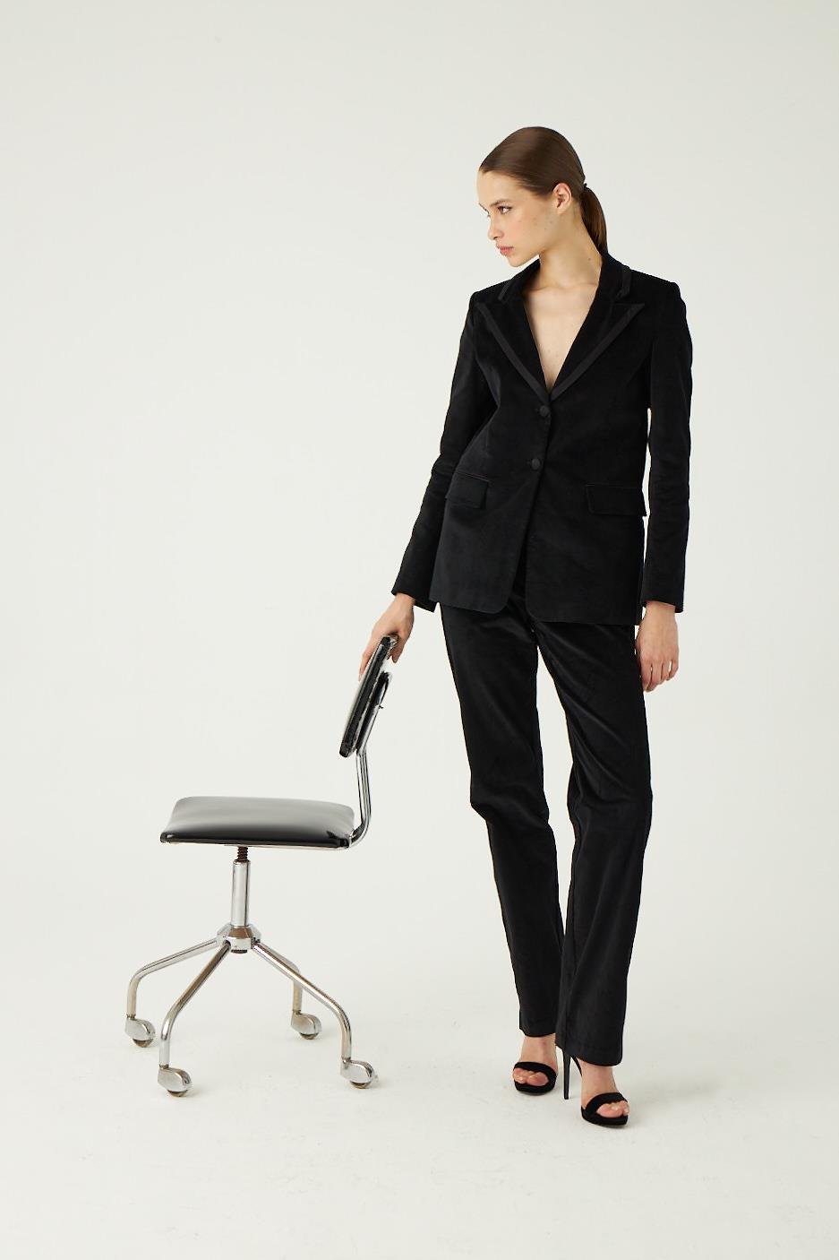 Siyah Kadife Takım Pantolon - Exclusive Collection