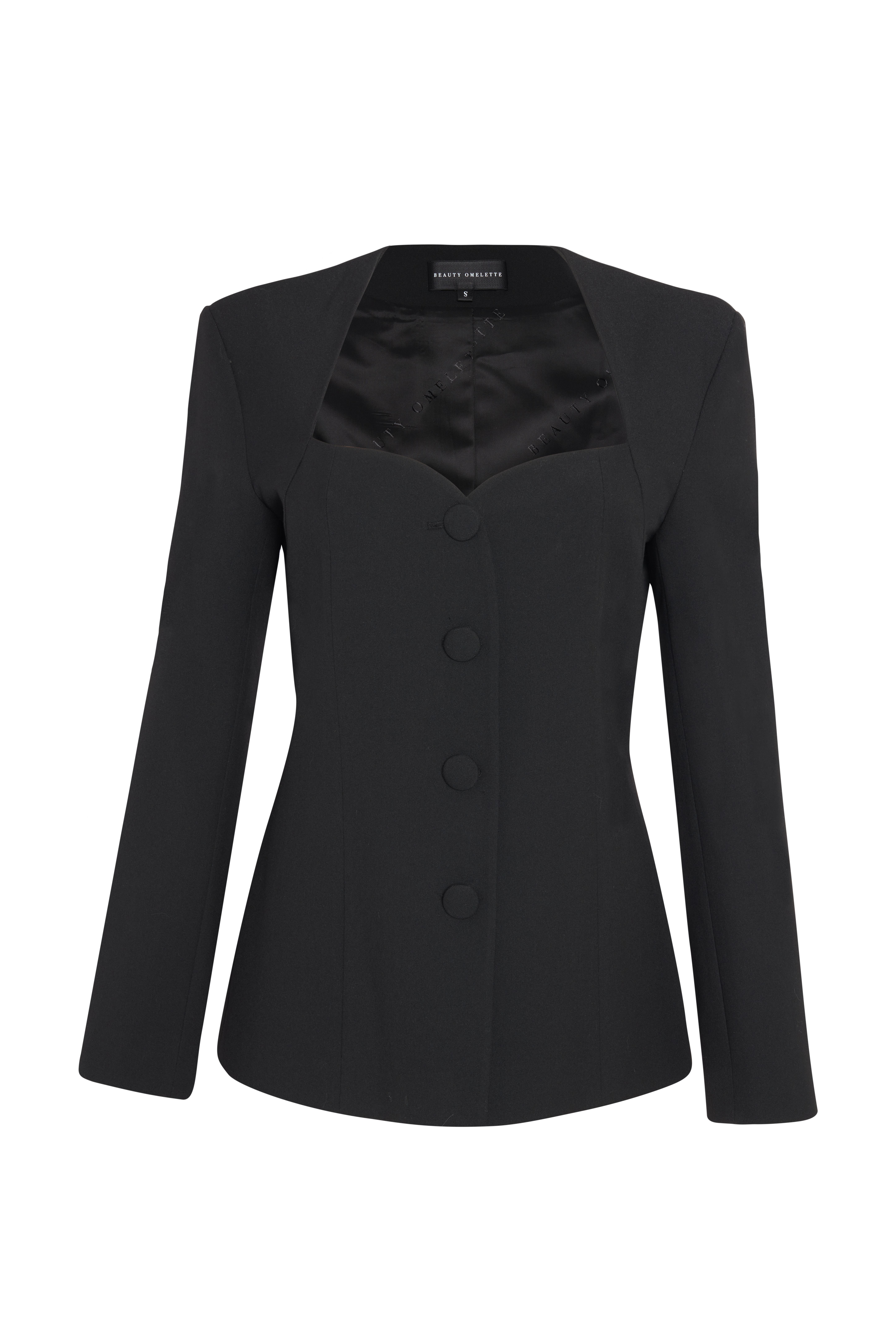 Siyah Kalp Yaka Ceket