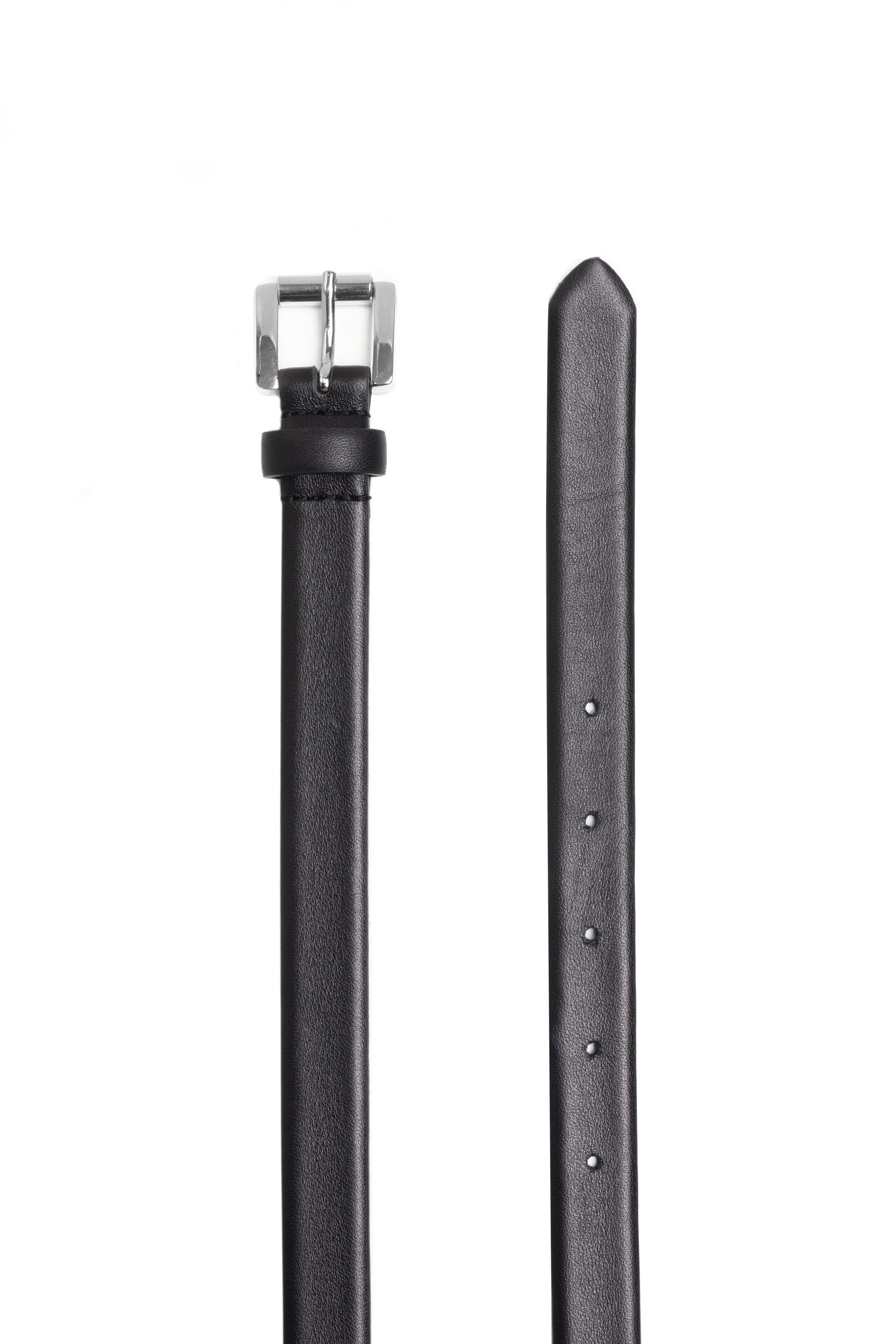 Siyah Kare Silver Tokalı Deri İnce Kemer