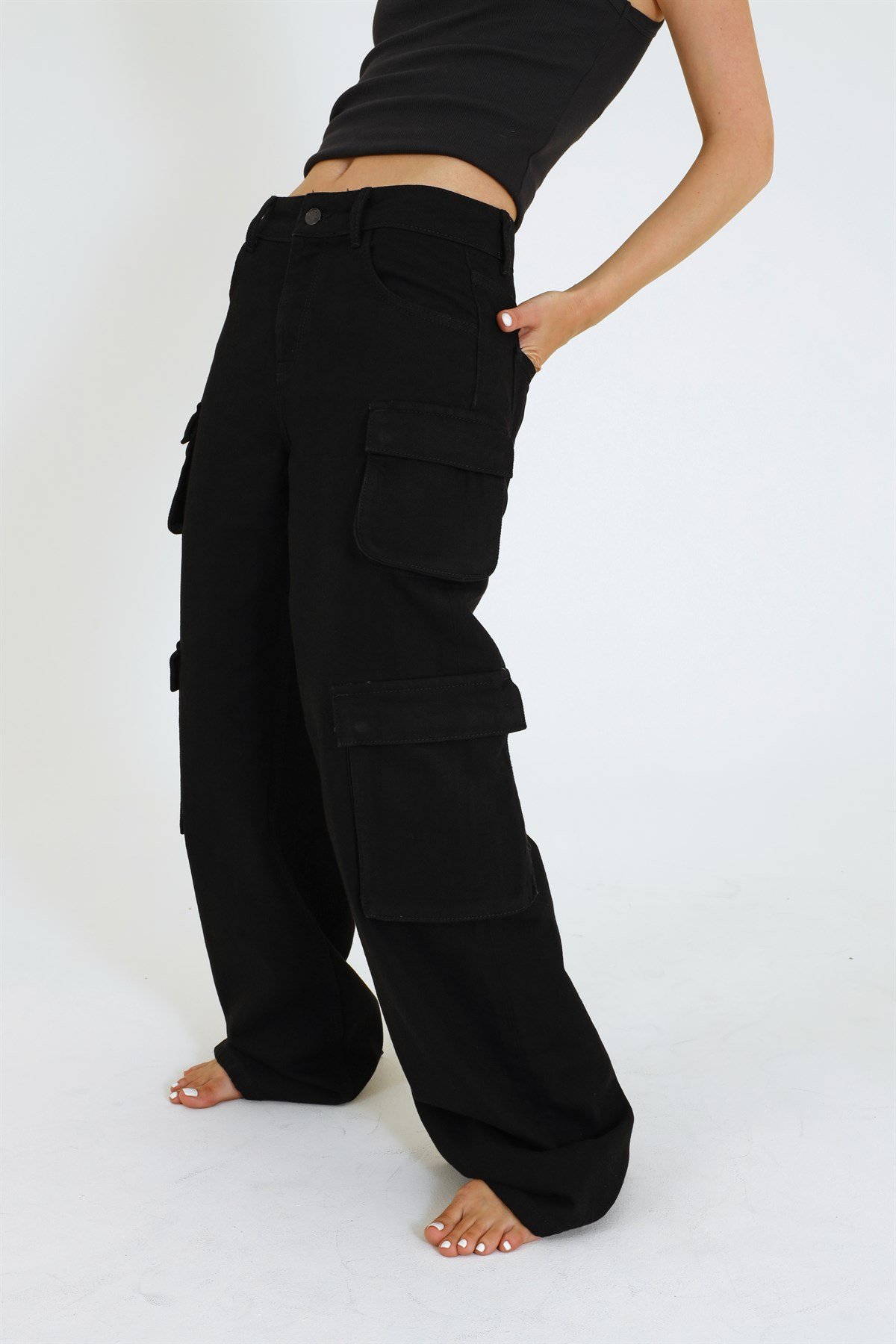 Siyah Kargo Denim Pantolon