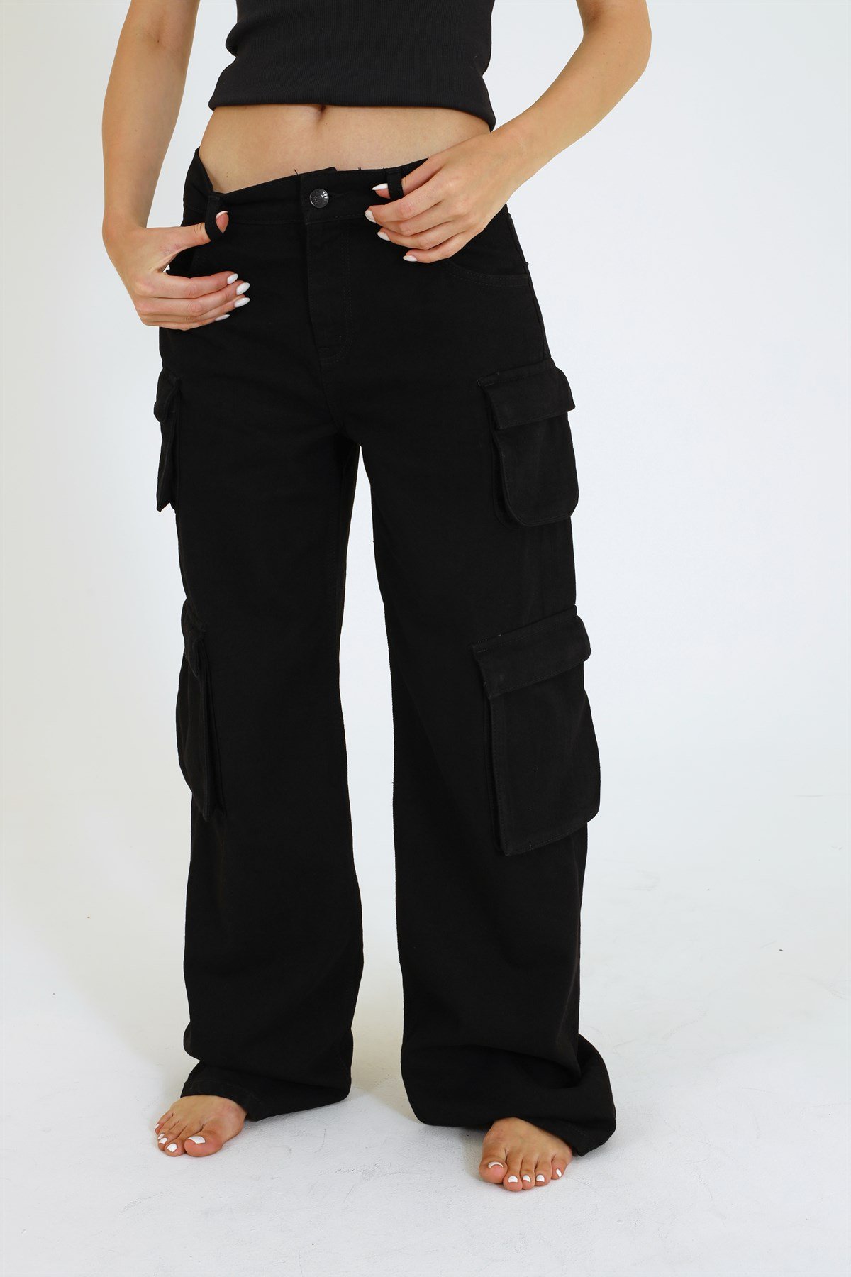 Siyah Kargo Denim Pantolon