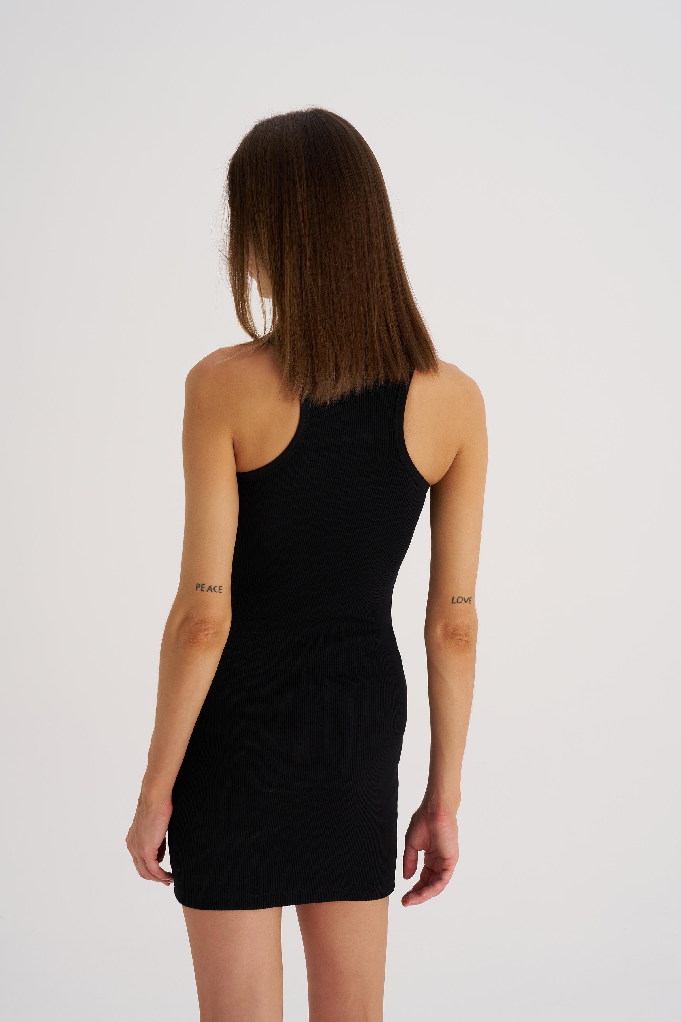 Siyah Kaşkorse Halter Yaka Mini Elbise