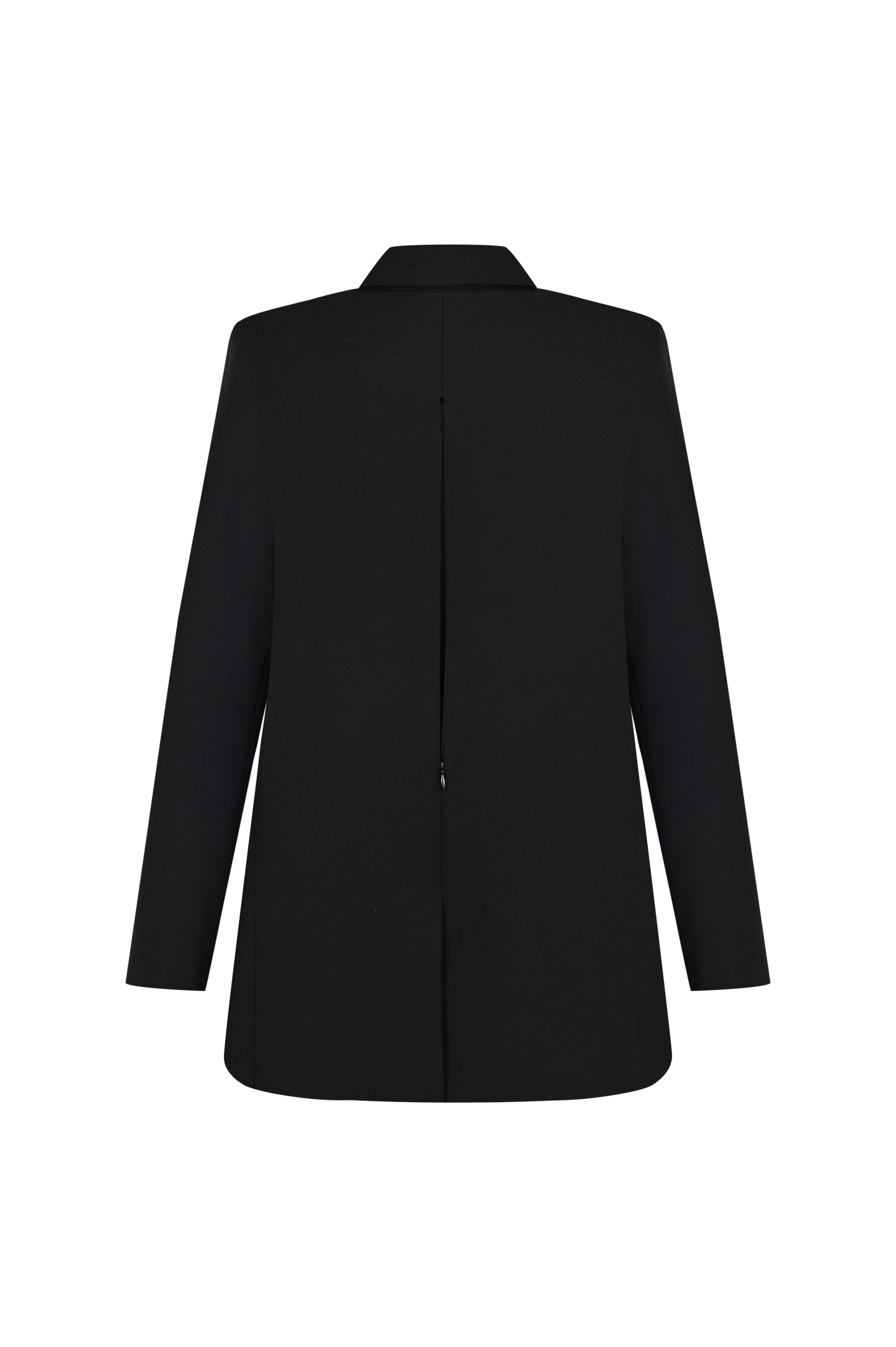 Siyah Kesik Detaylı Yünlü Blazer