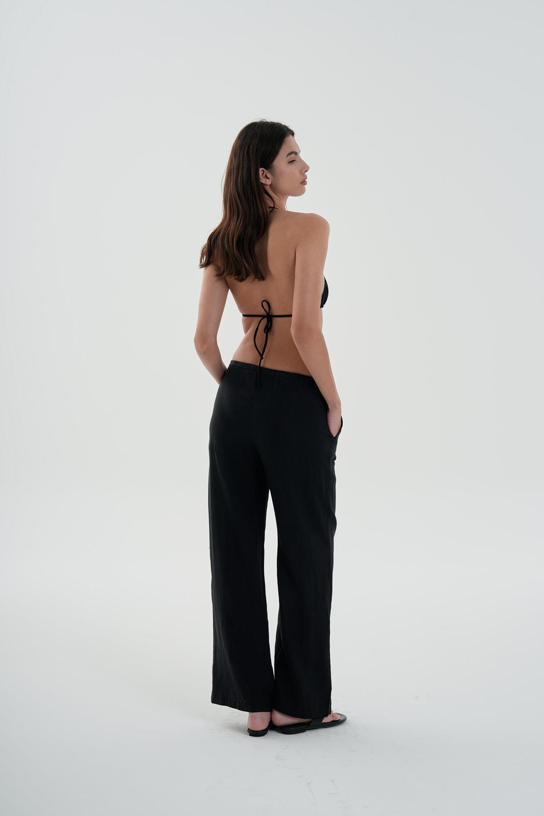 Siyah Keten Pj Pantolon