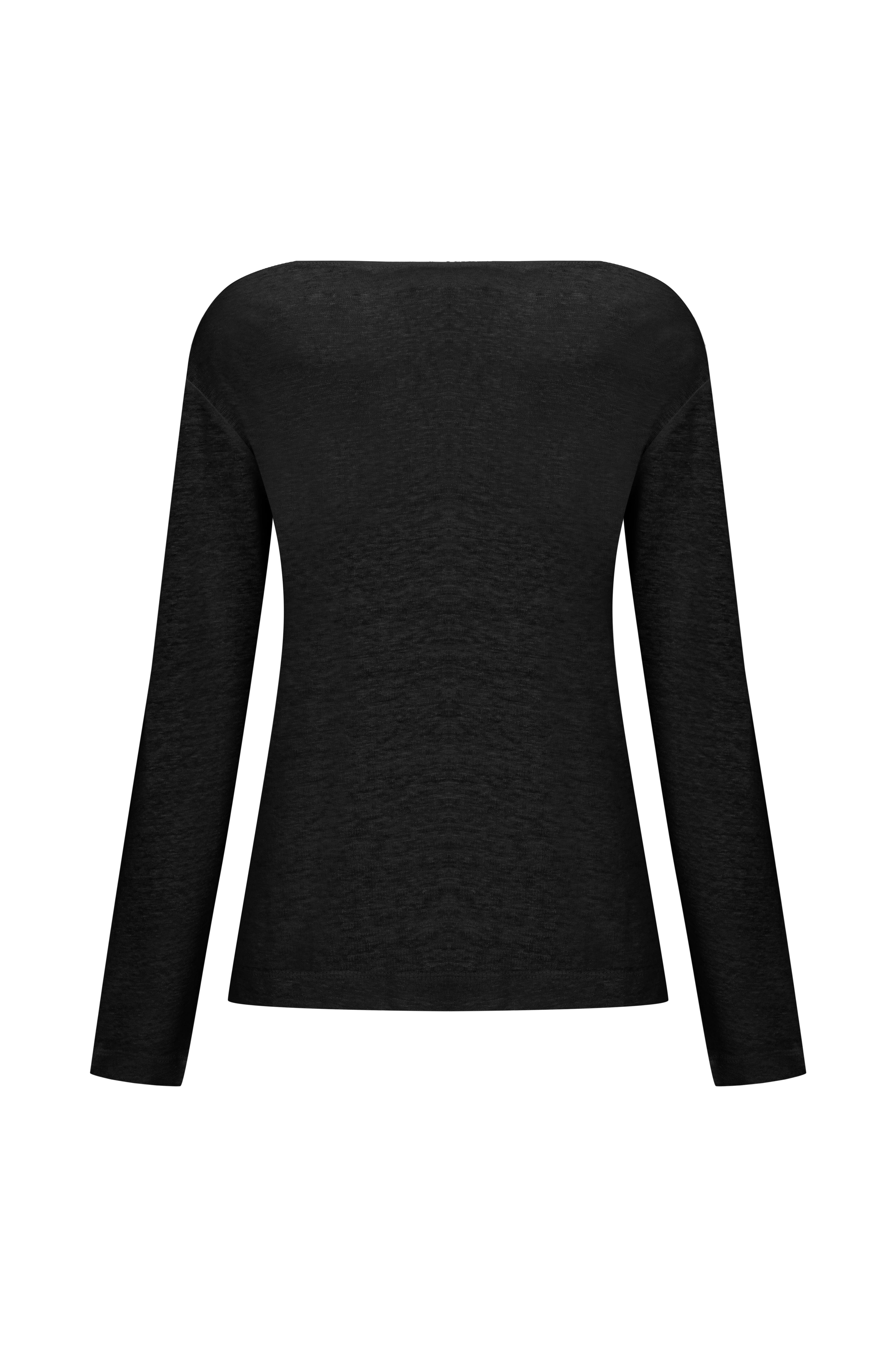 Siyah Keten Uzun Kol Tshirt