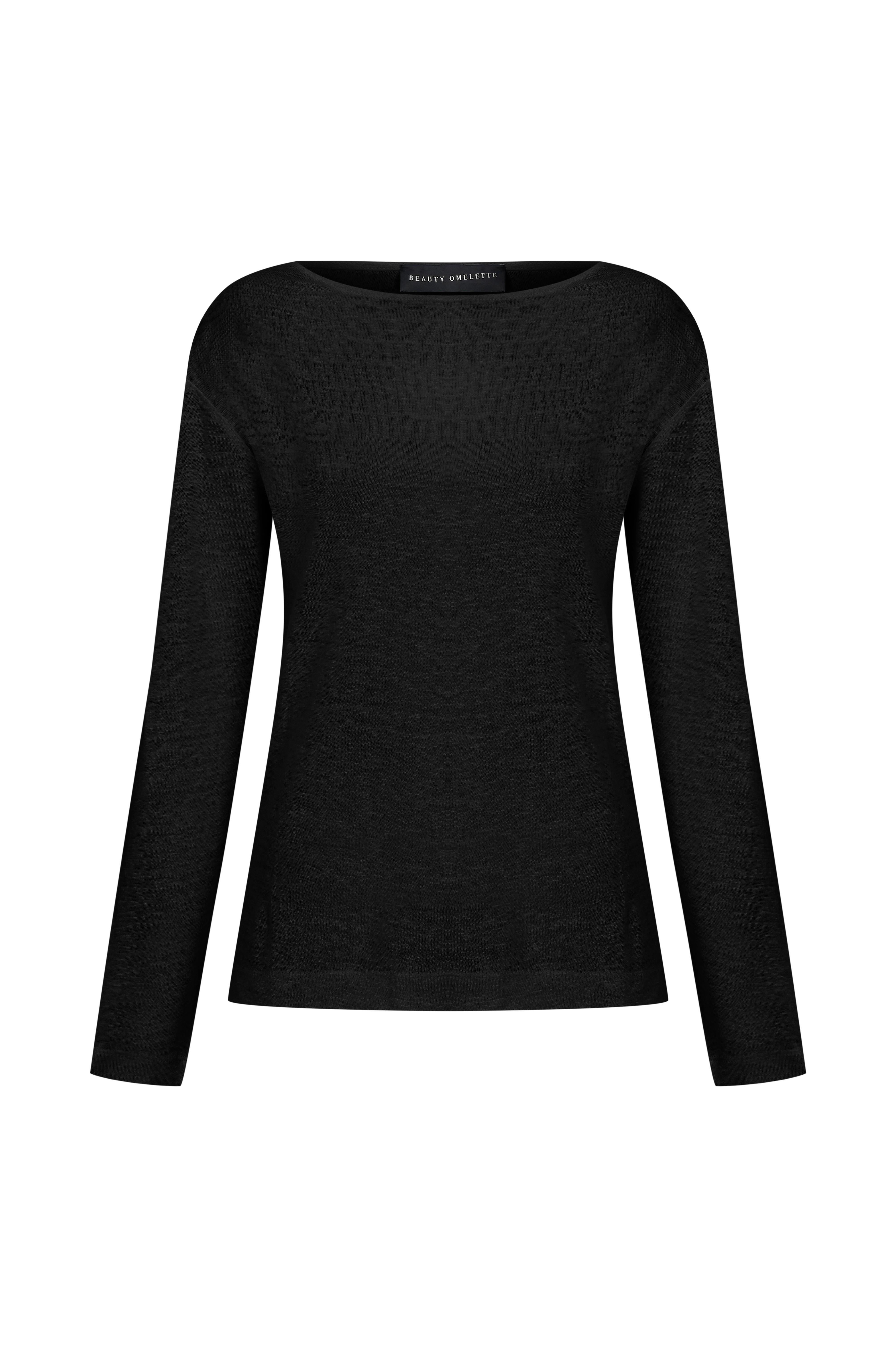 Siyah Keten Uzun Kol Tshirt