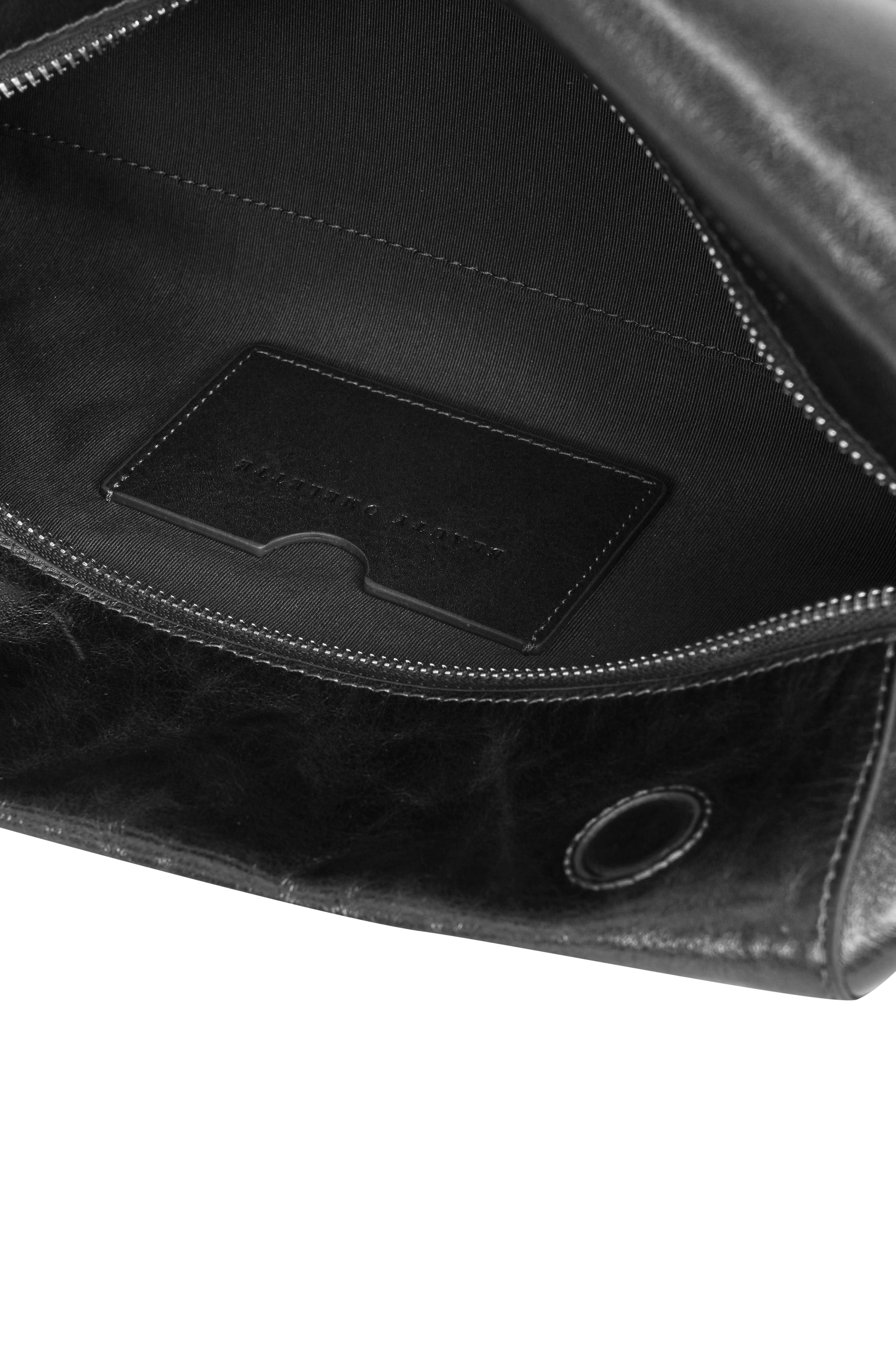 Siyah Kırık Efektli Deri Oxford Clutch