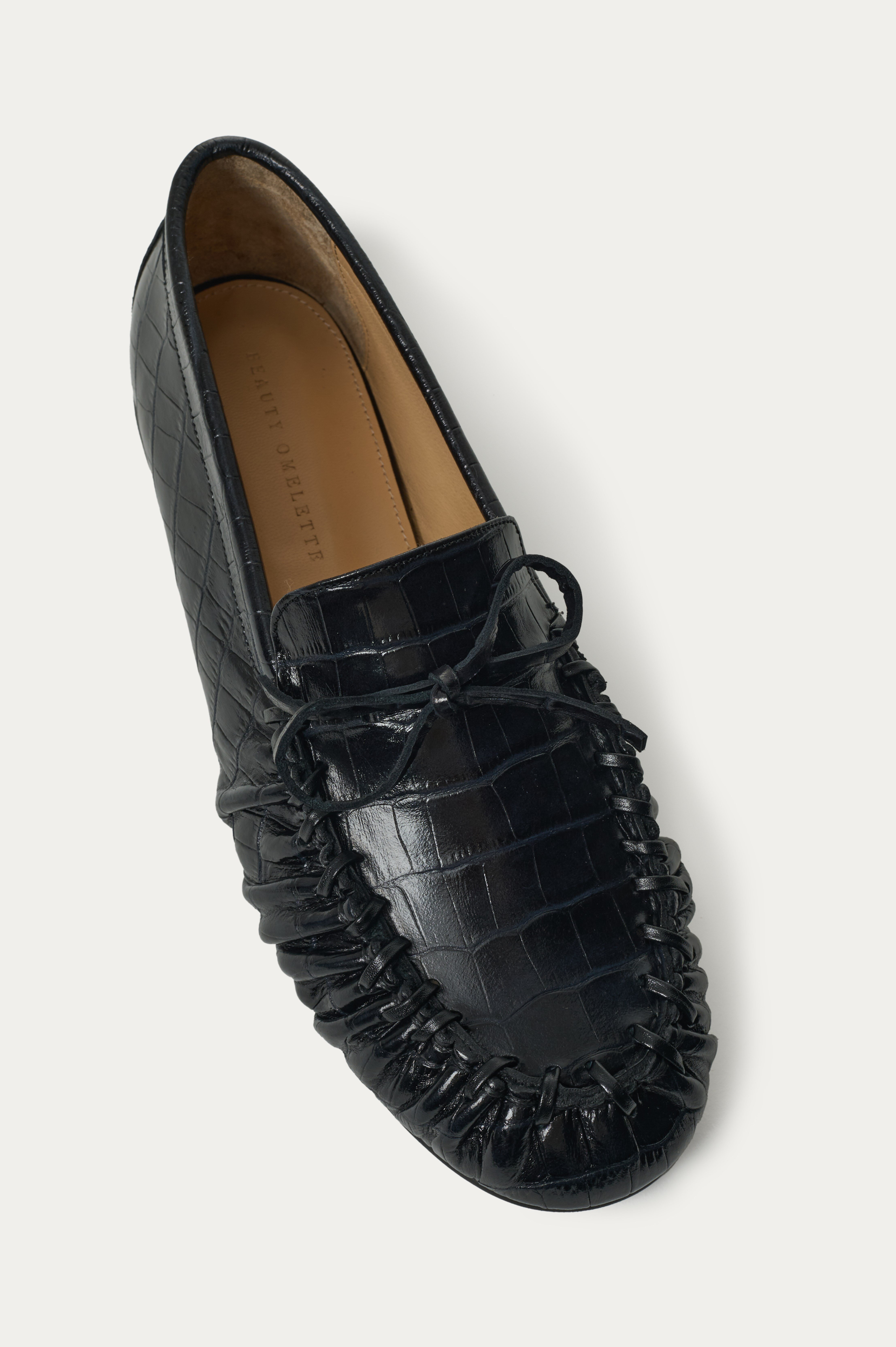 Siyah Klasik Kroko Deri Loafer