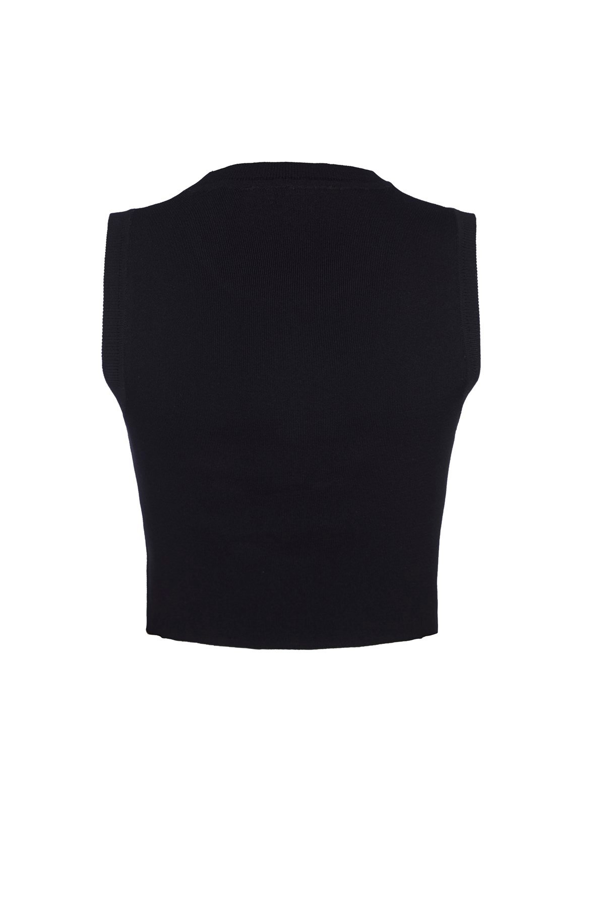 Siyah Kolsuz Triko Crop Top