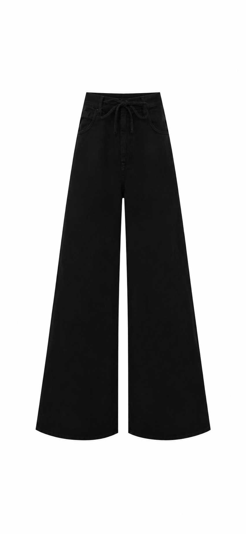 Siyah Kordonlu Wide Leg Jean