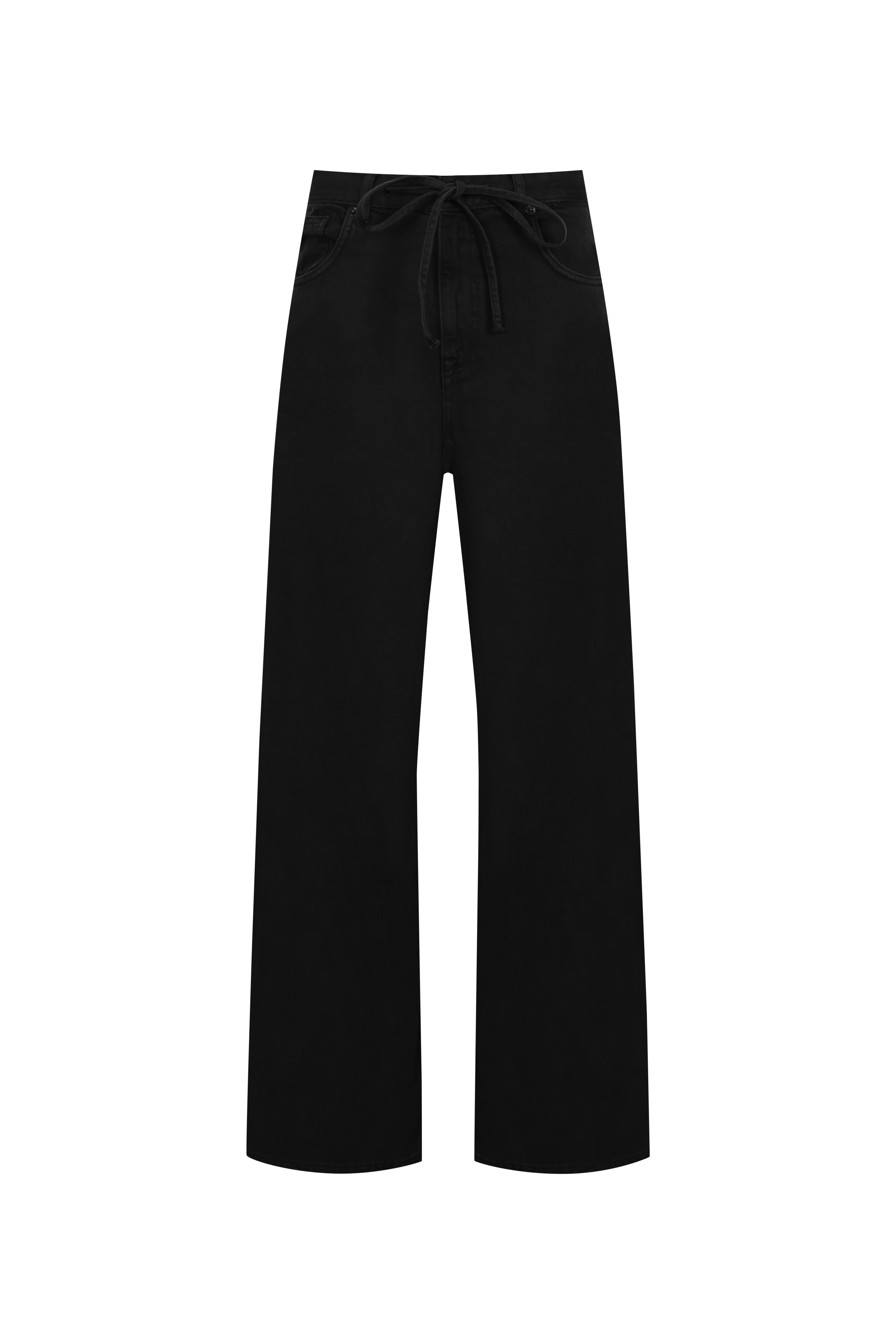 Siyah Kordonlu Wide Leg Jean
