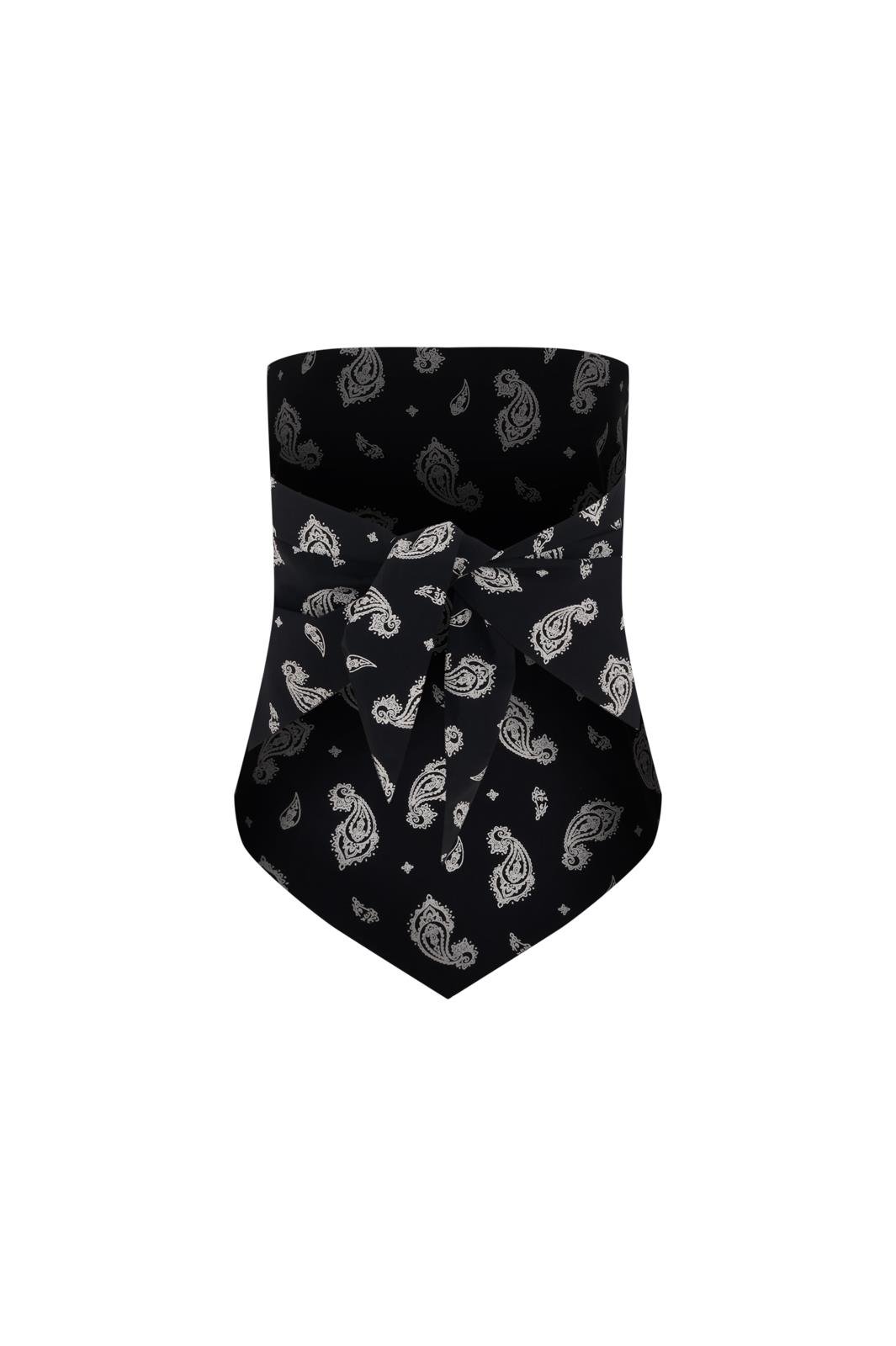 Siyah Koton Şal Desen Bandana Form Bluz