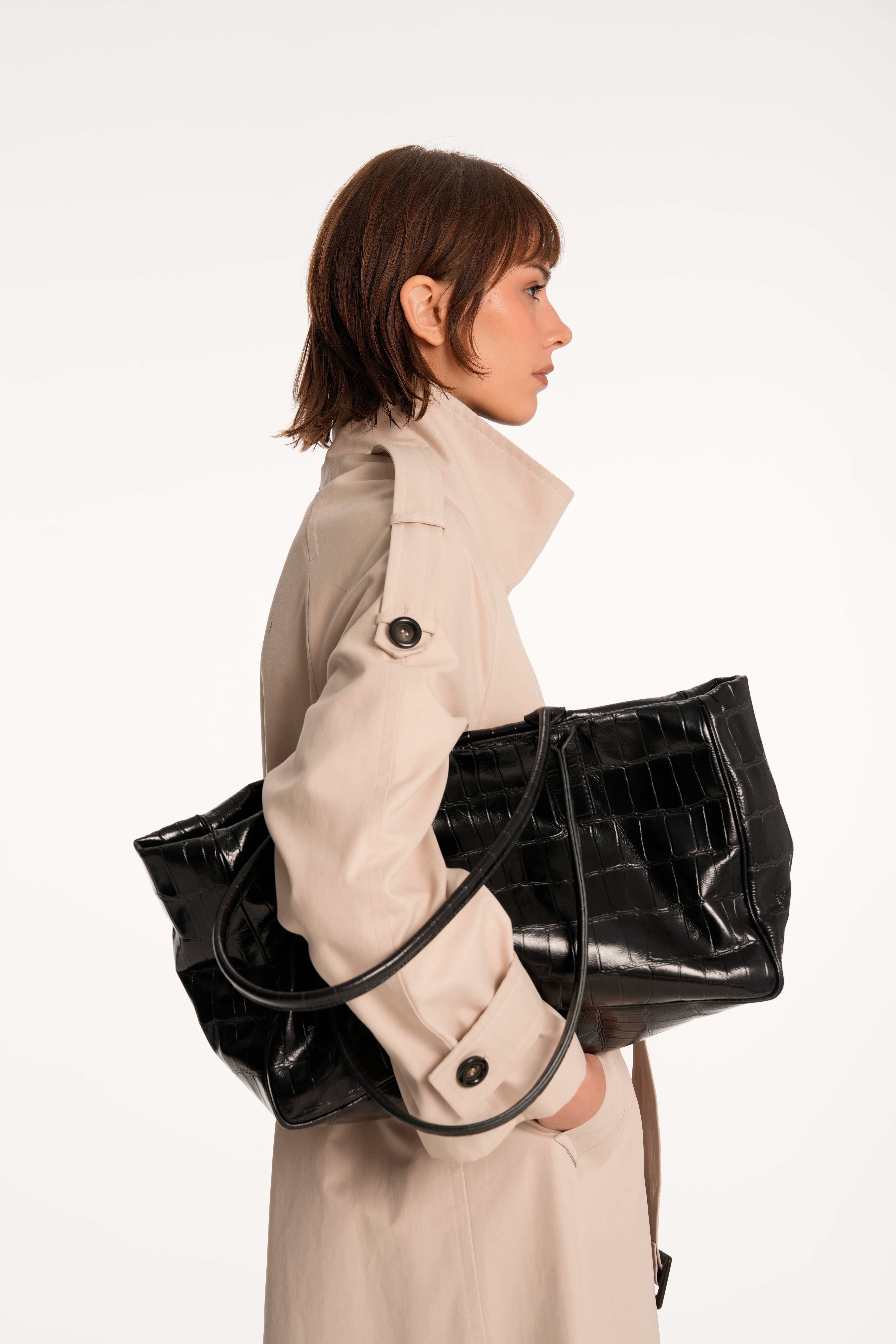 Siyah Kroko Raphael Shopping Bag