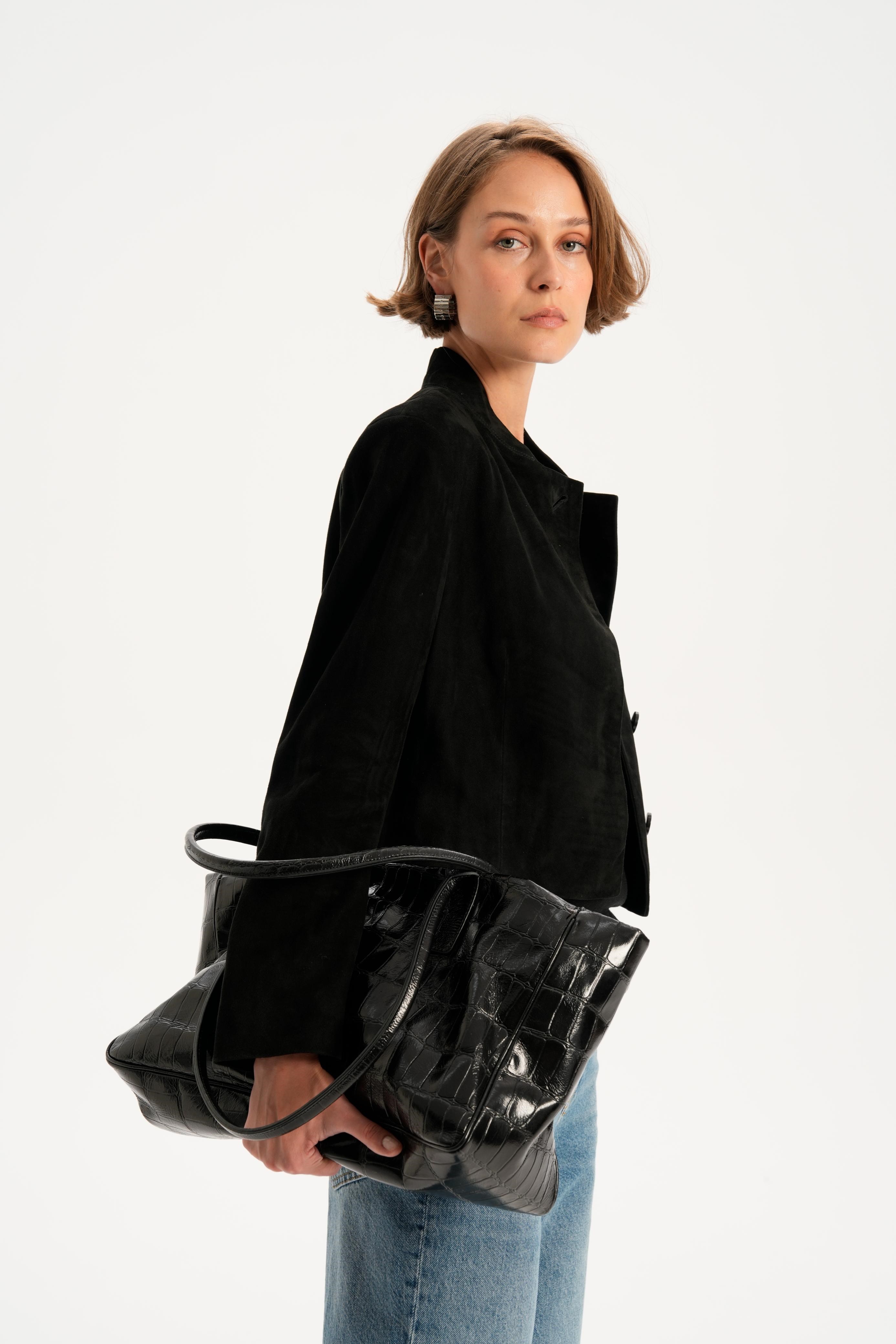 Siyah Kroko Raphael Shopping Bag