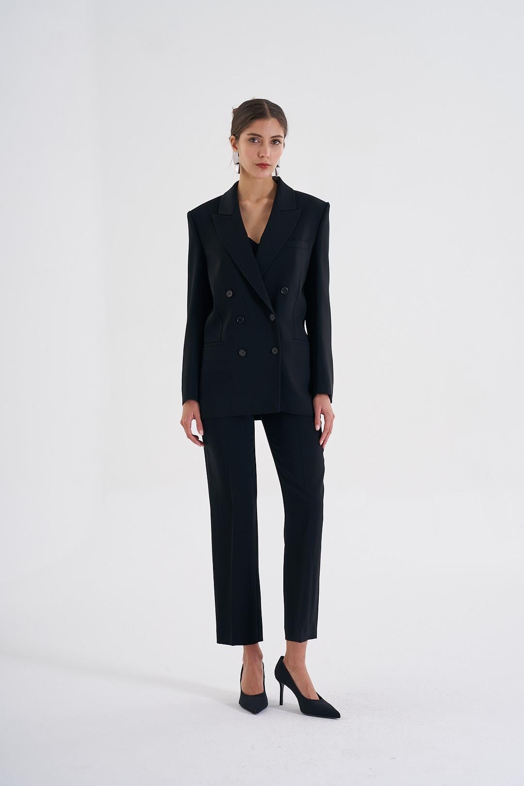 Siyah Kruvaze Yaka Blazer