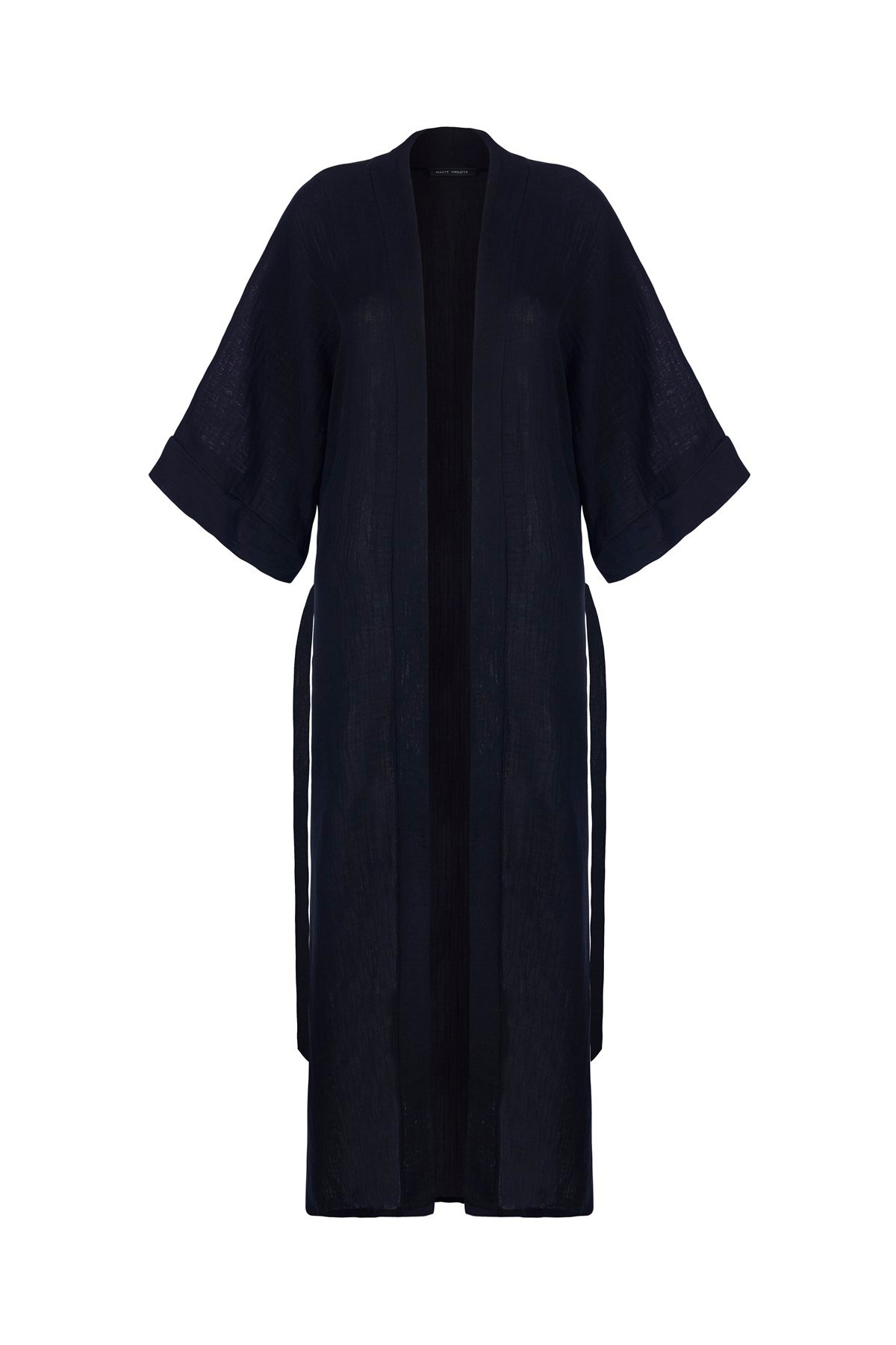 Siyah Kuşak Detaylı Uzun Kimono