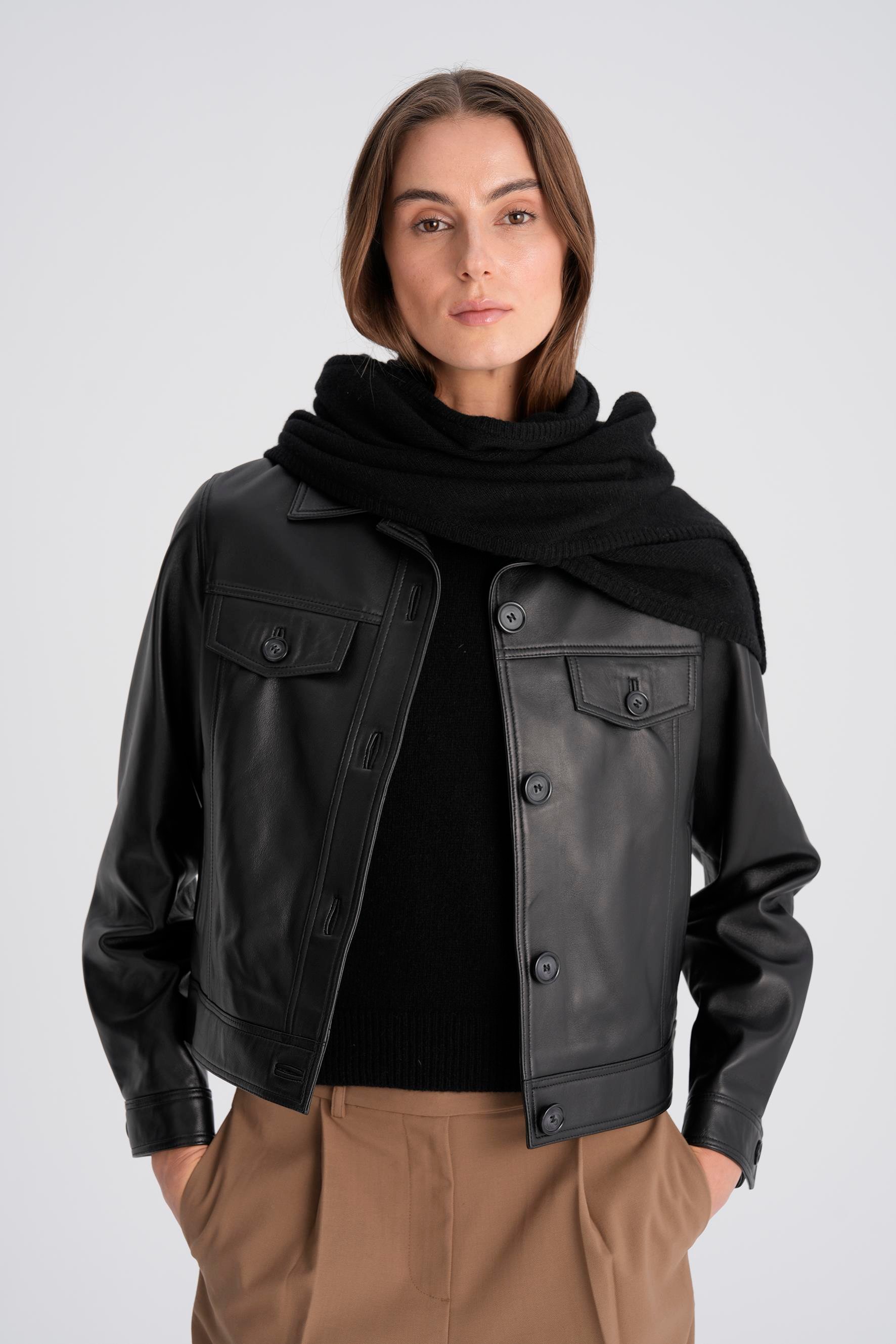 Siyah Kutu Form Deri Ceket