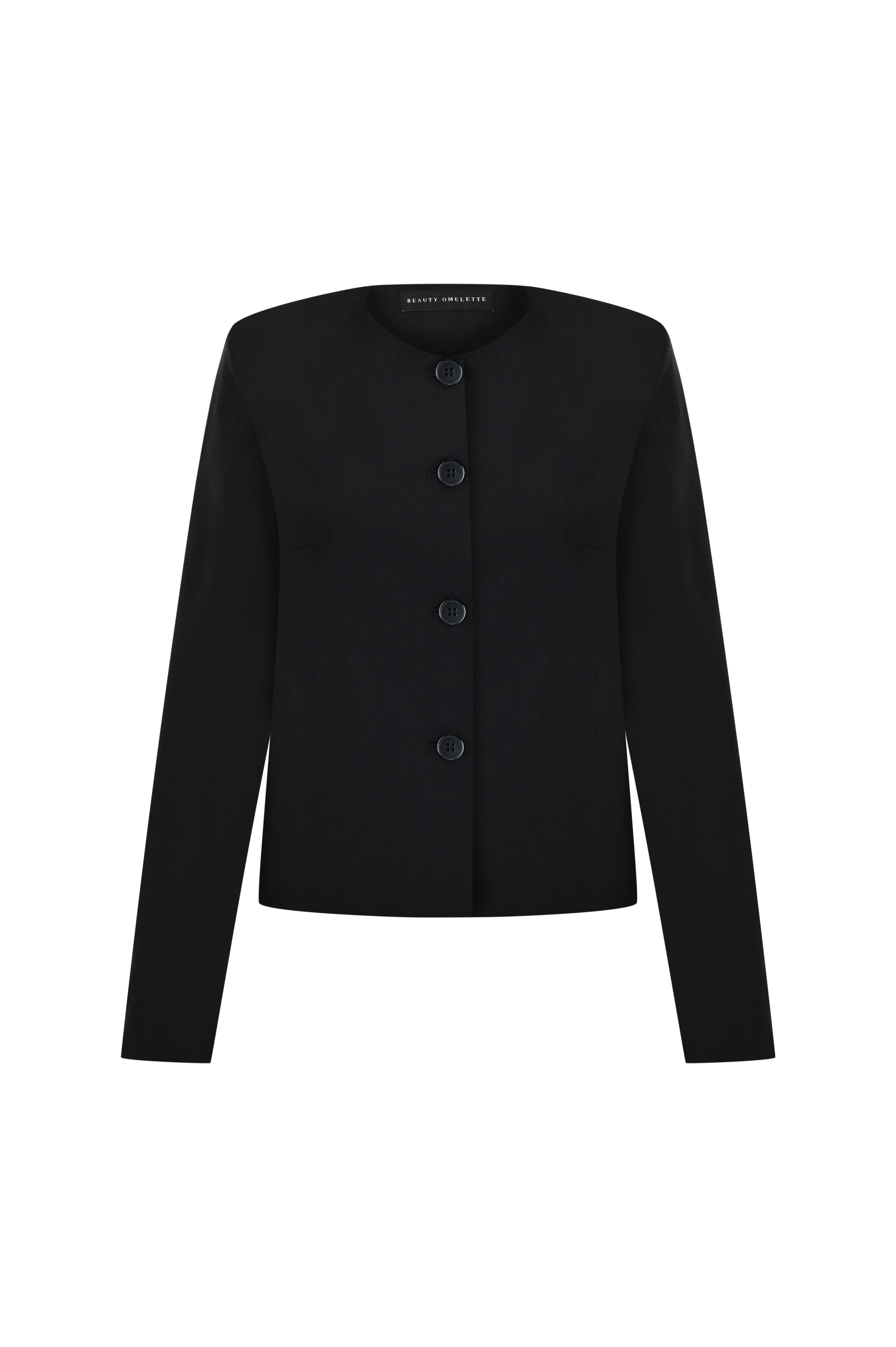 Siyah Kutu Form Yünlü Ceket