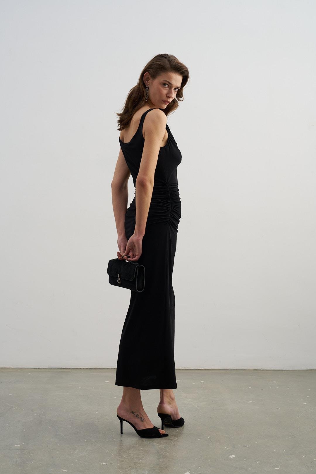 Siyah Long June Süet Clutch Bag