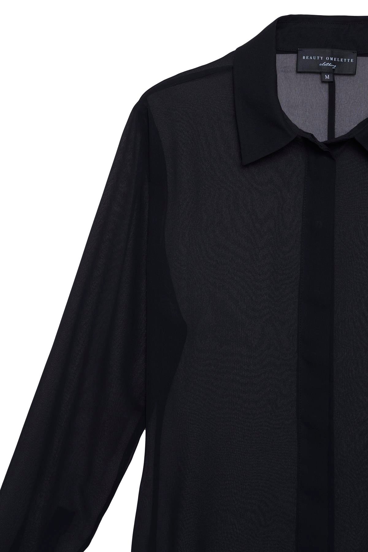 Siyah Manşet Detaylı Şifon Gömlek