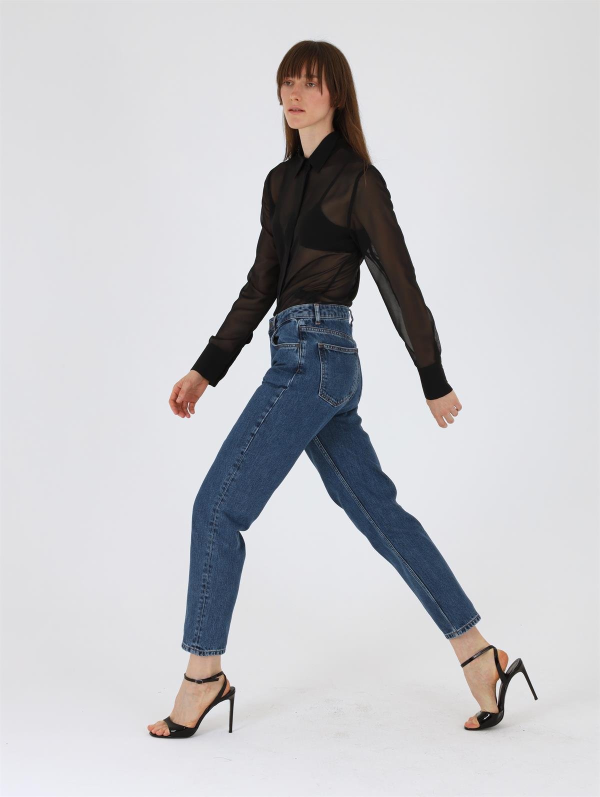 Siyah Manşet Detaylı Şifon Gömlek