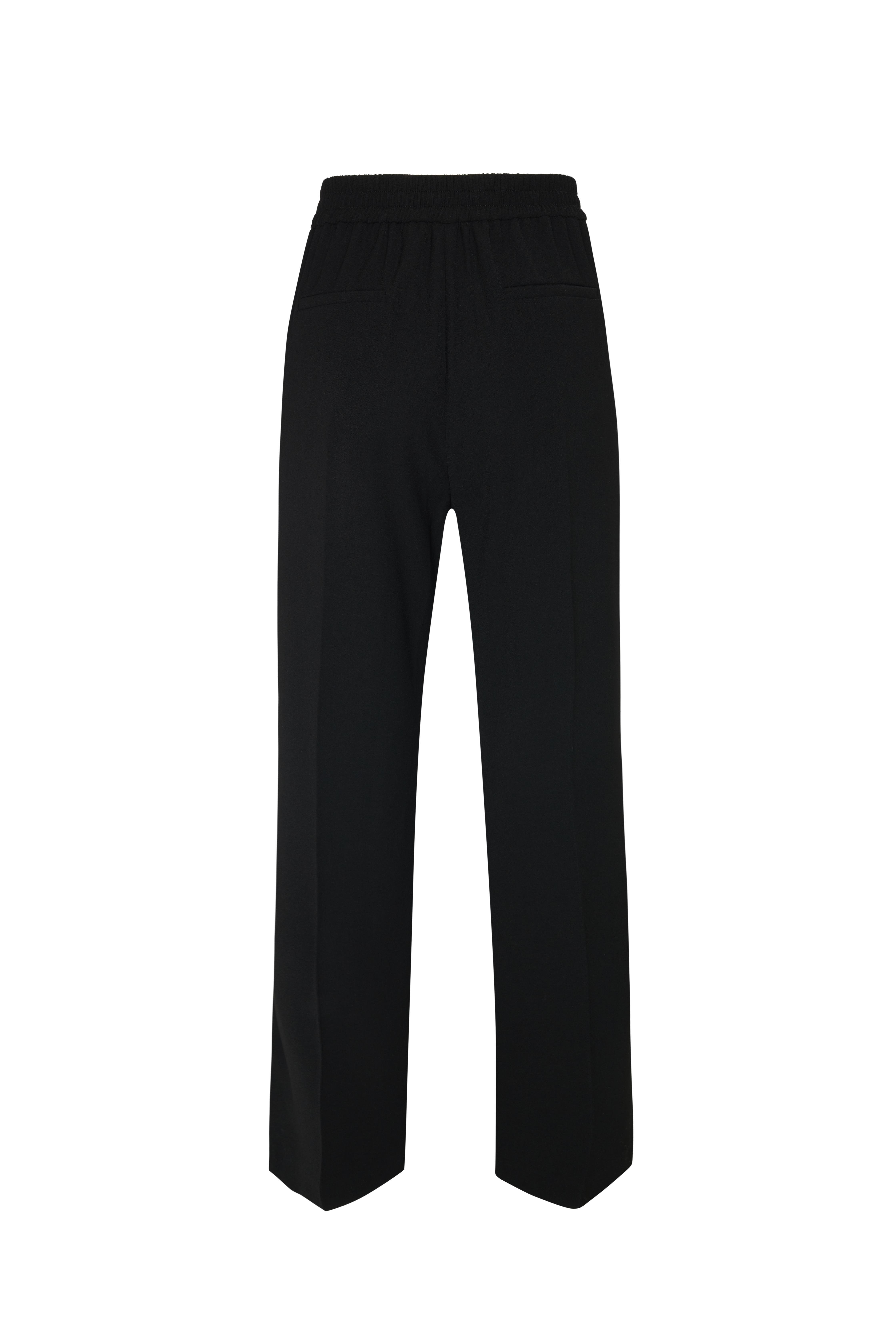 Siyah Nervürlü Yırtmaçlı Krep Pantolon