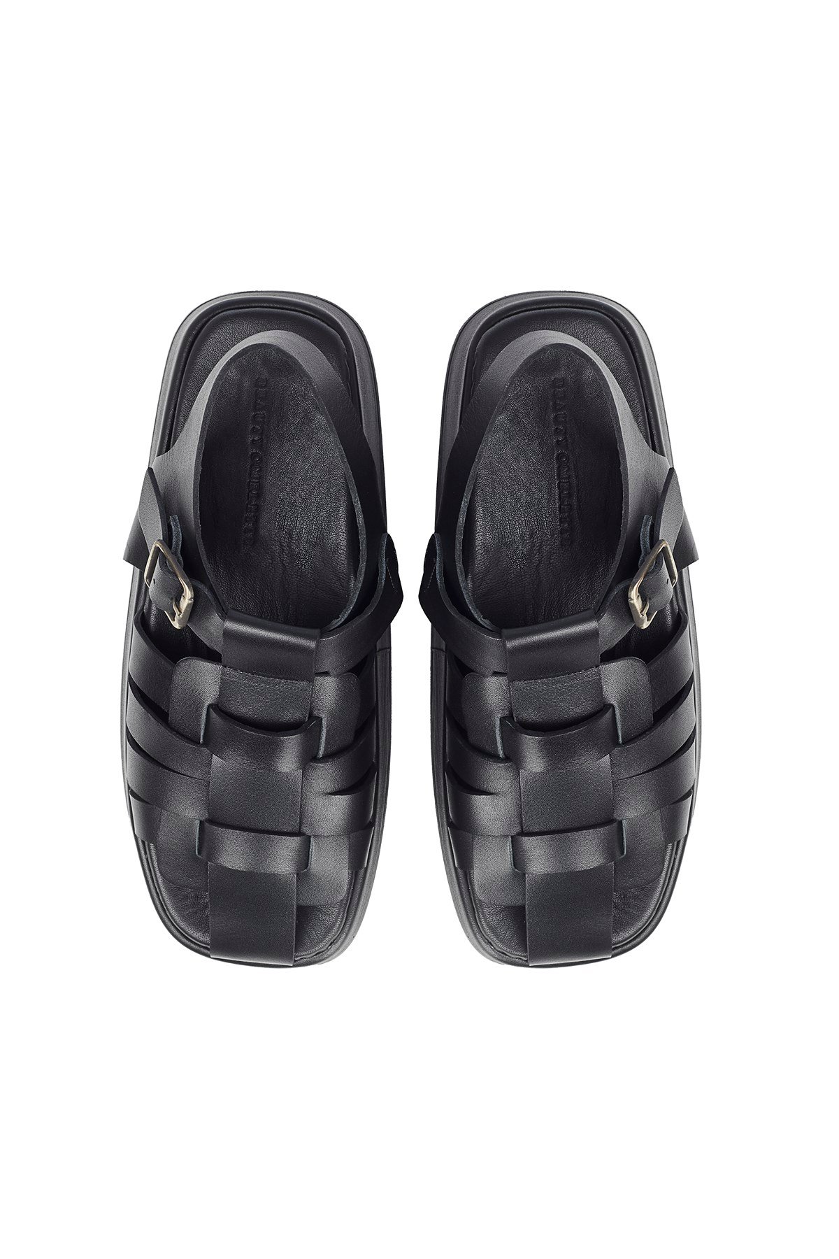 Siyah Örgü Bantlı Sportif Taban Deri Sandalet