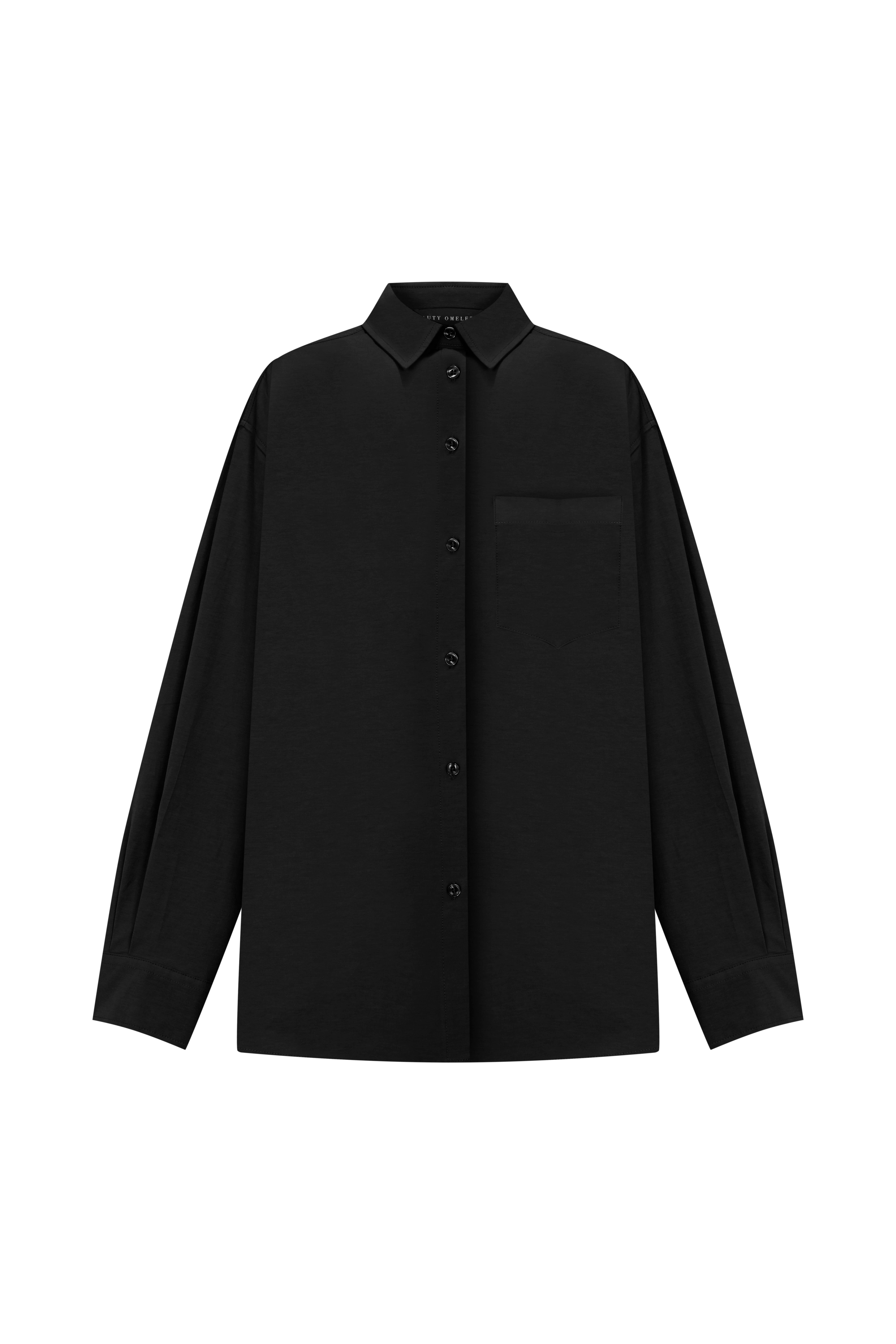 Siyah Oversize Teknik Kumaş Gömlek