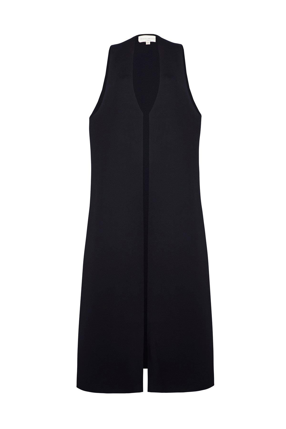 Siyah Oversize Uzun Yelek
