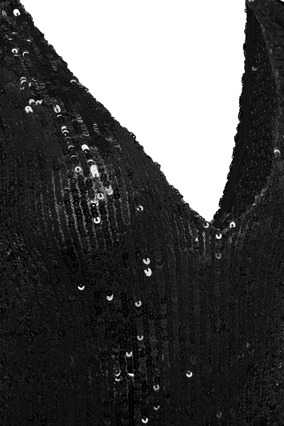 Siyah Payetli Derin V Yaka Bodysuit - Special Edition