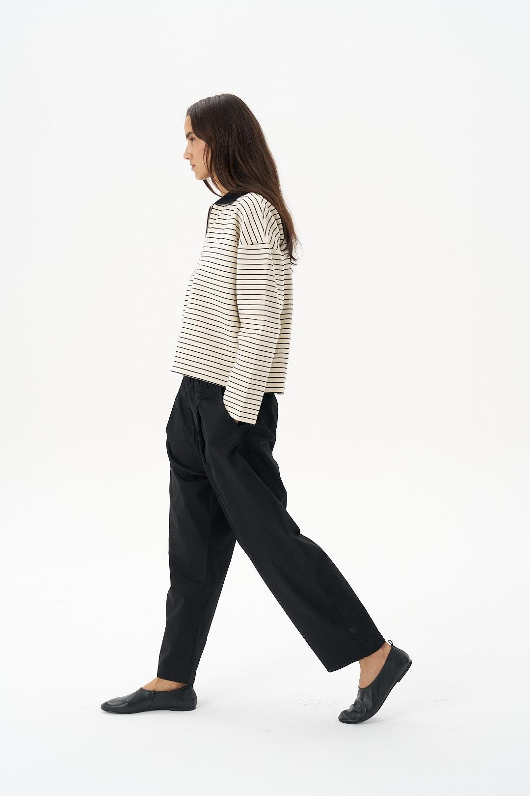 Siyah Pilili Gabardin Pantolon