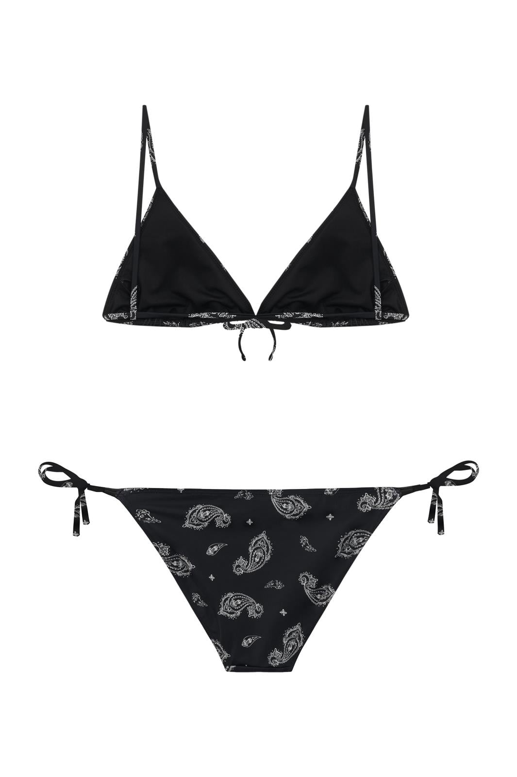 Siyah Şal Desen İbiza Üçgen Bikini