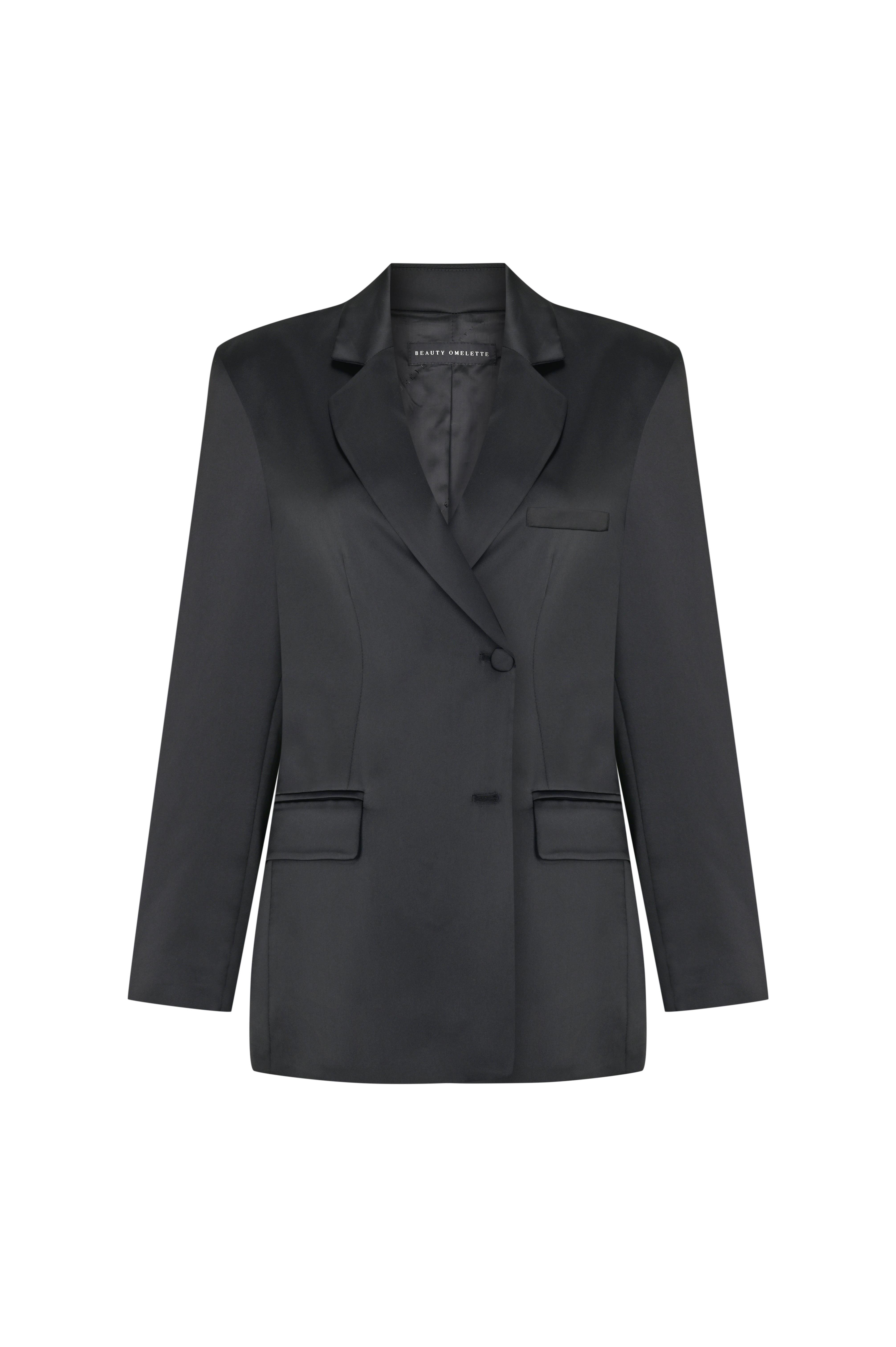 Siyah Saten Oversize Blazer