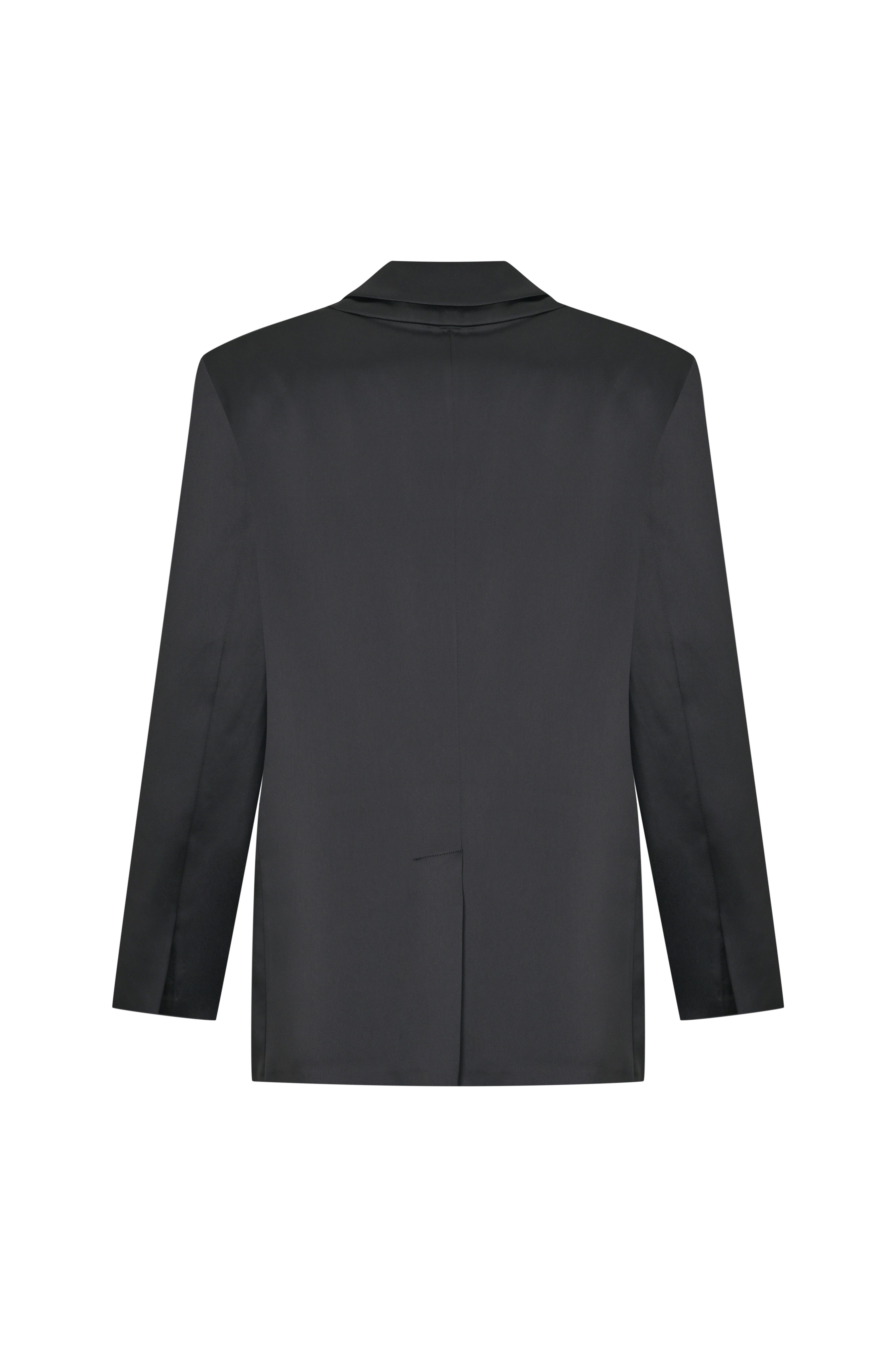 Siyah Saten Oversize Blazer