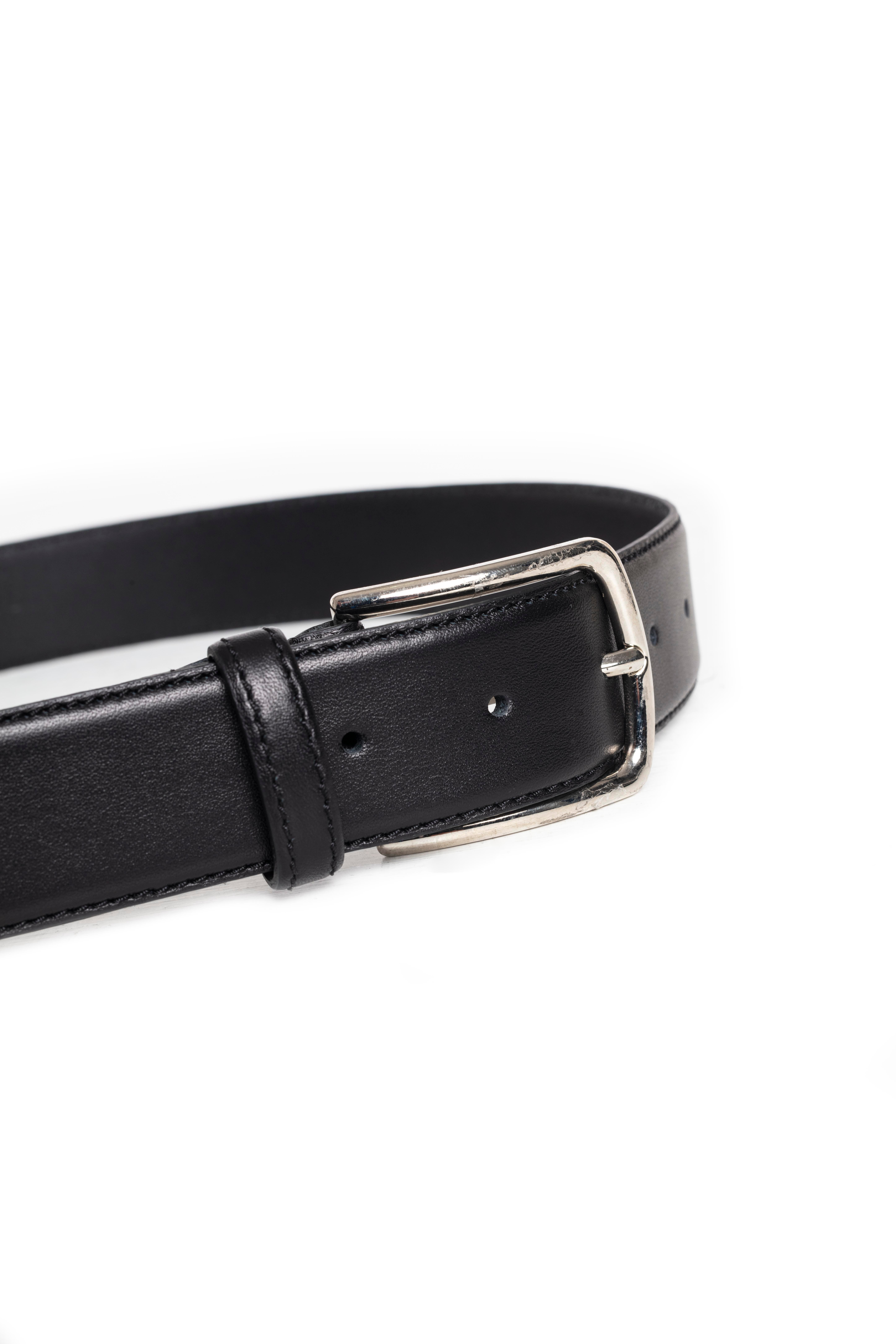 Siyah Silver Tokalı Deri Kalın Kemer