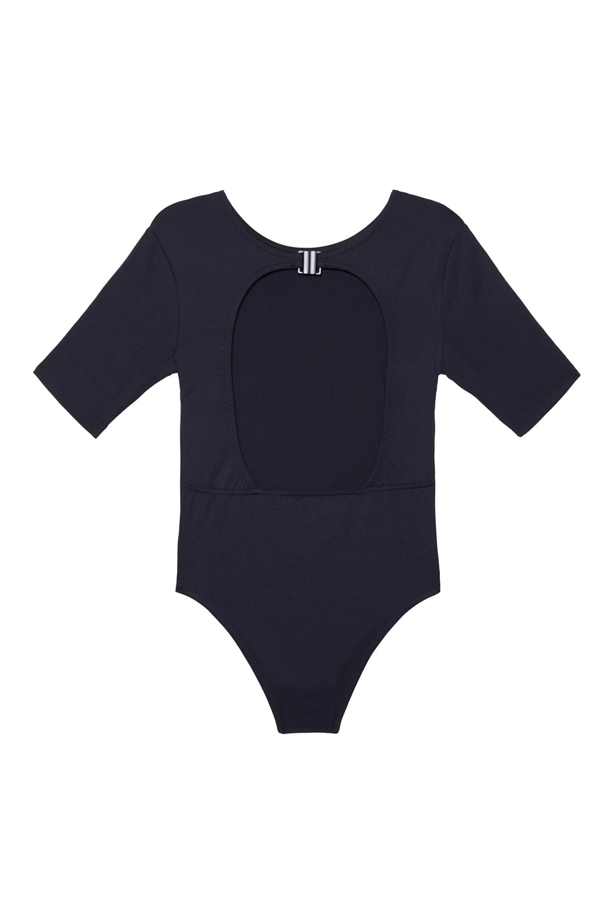 Siyah Sırt Dekolteli Kısa Kol Bodysuit