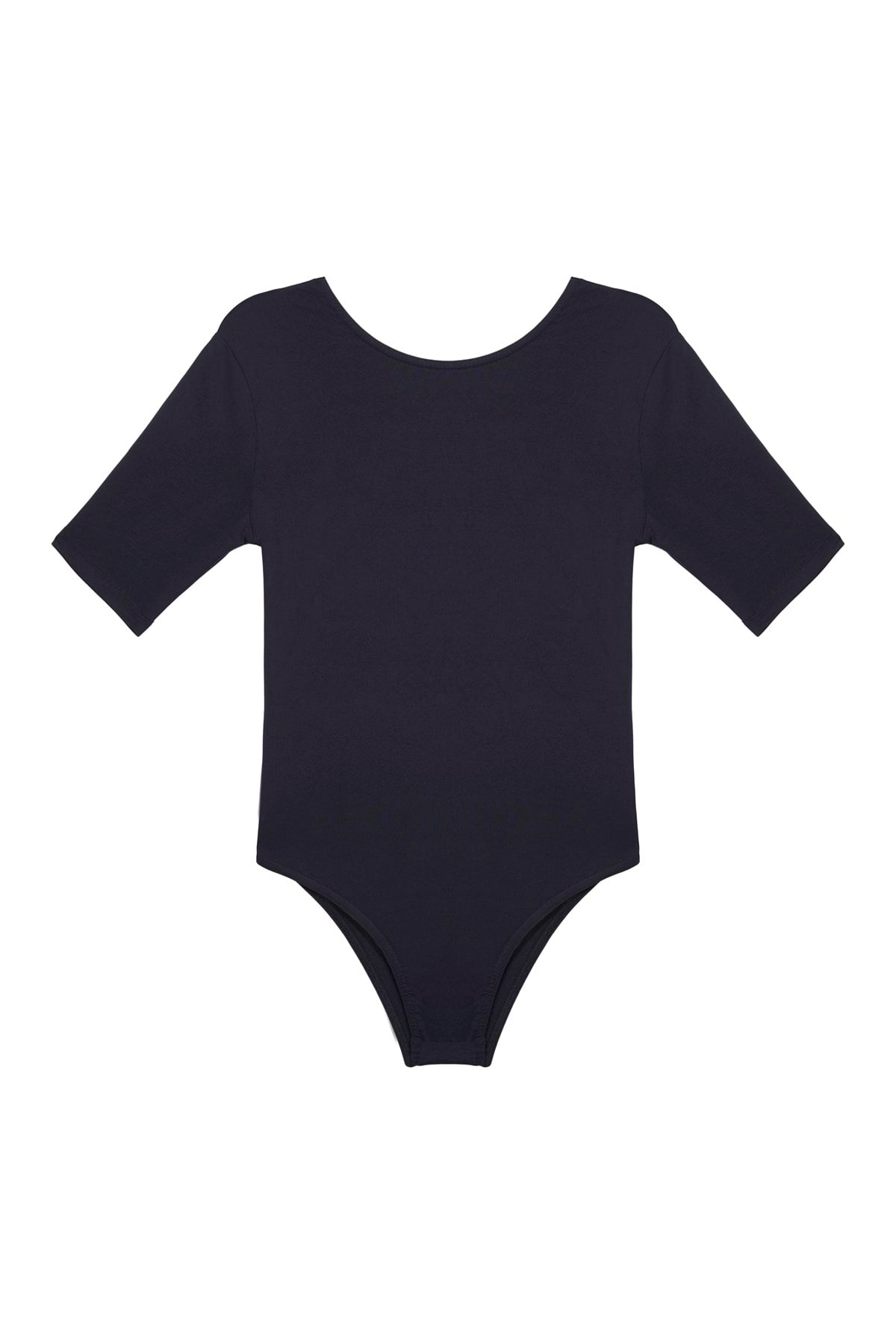 Siyah Sırt Dekolteli Kısa Kol Bodysuit