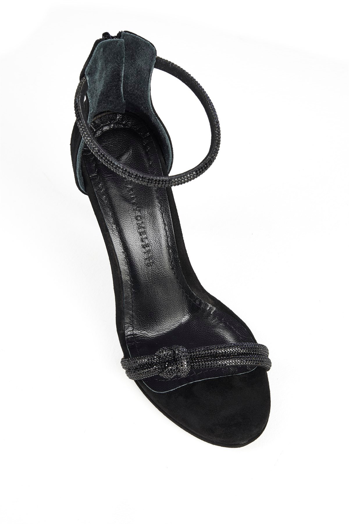 Siyah Taşlı Düğüm Detaylı Süet Anna