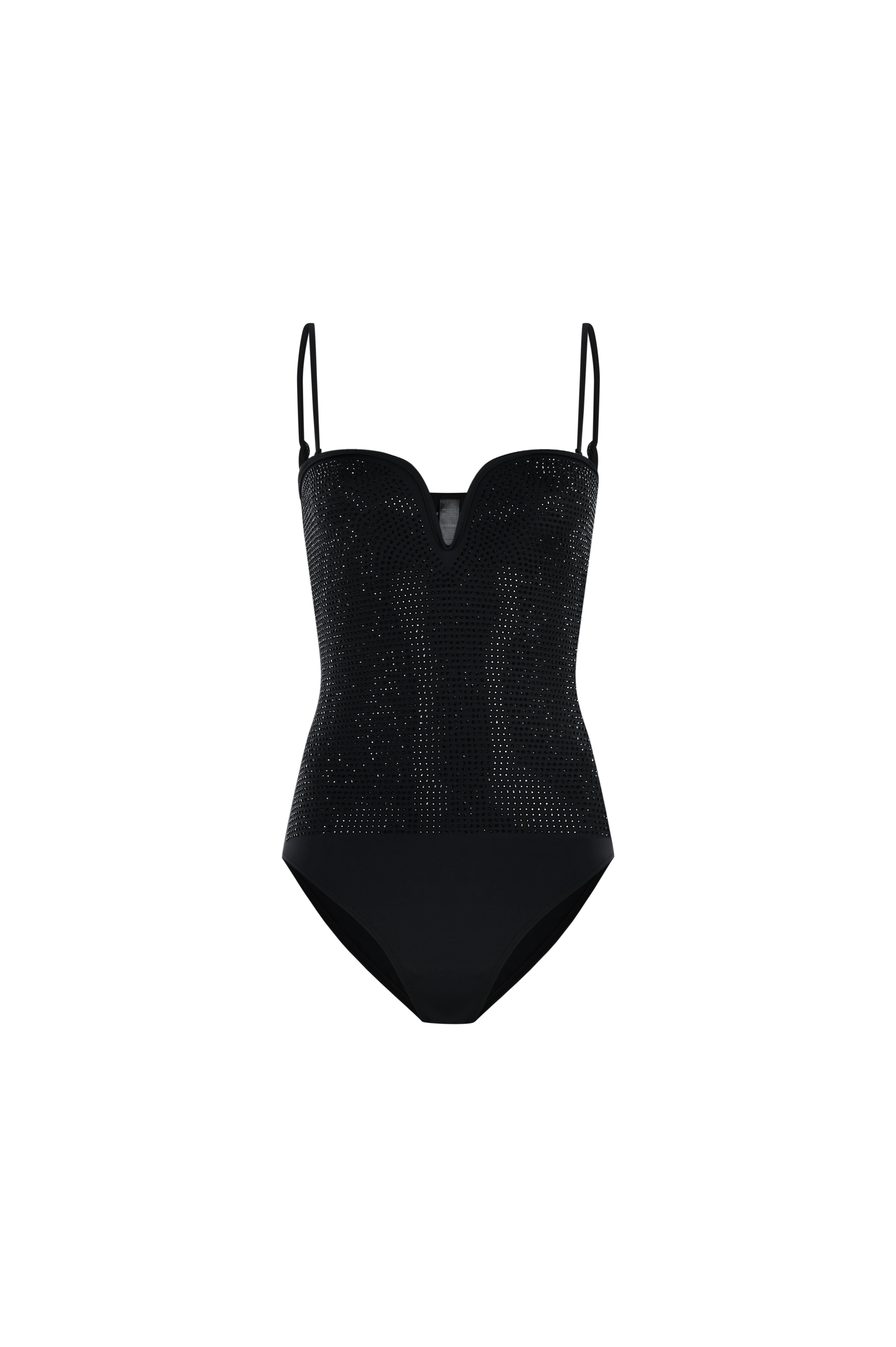 Siyah Taşlı Kalp Yaka Bodysuit