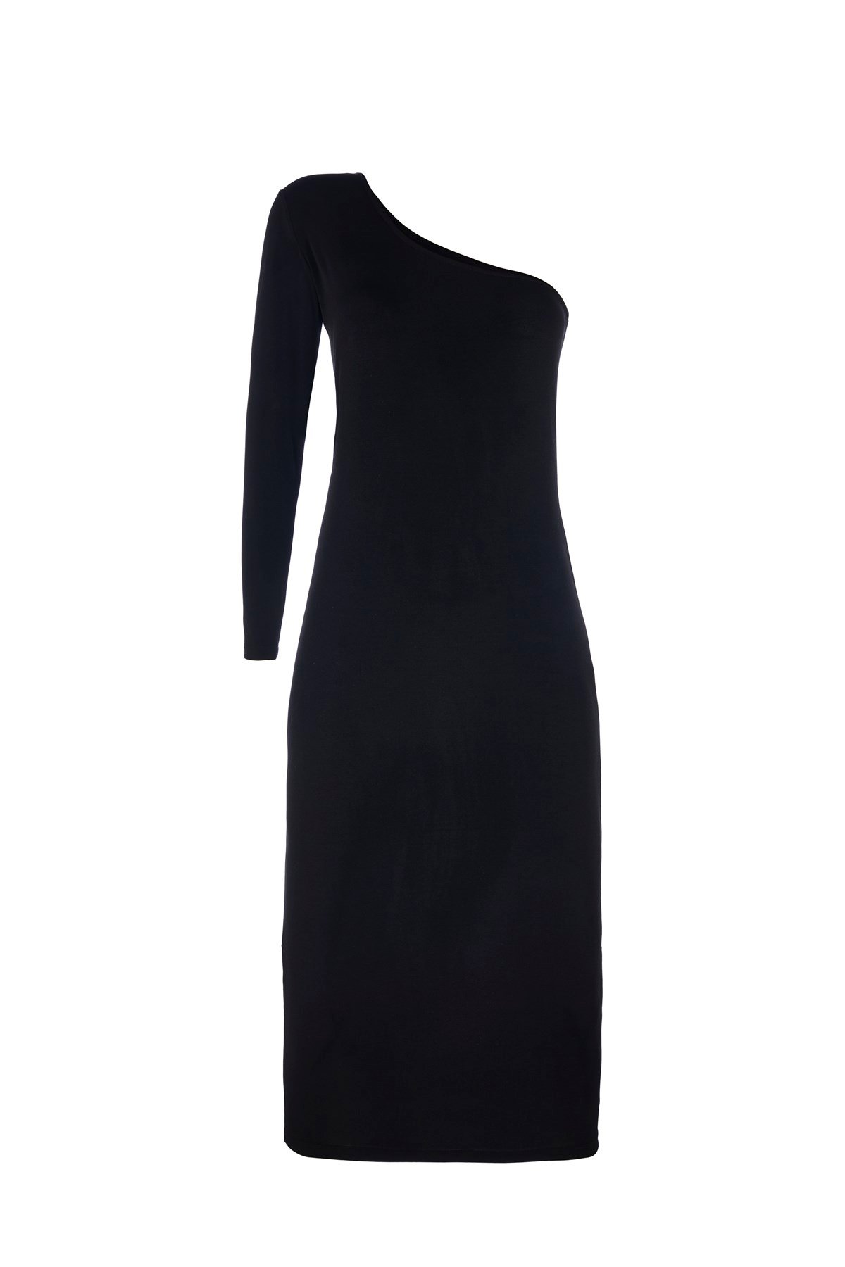 Siyah Tek Omuz Jarse Elbise