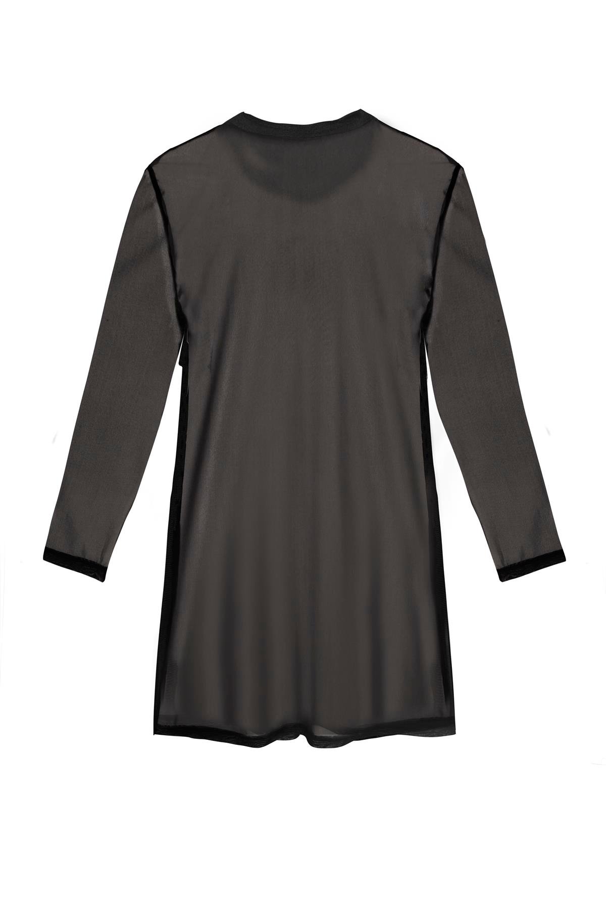 Siyah Tül Mini Plaj Elbisesi