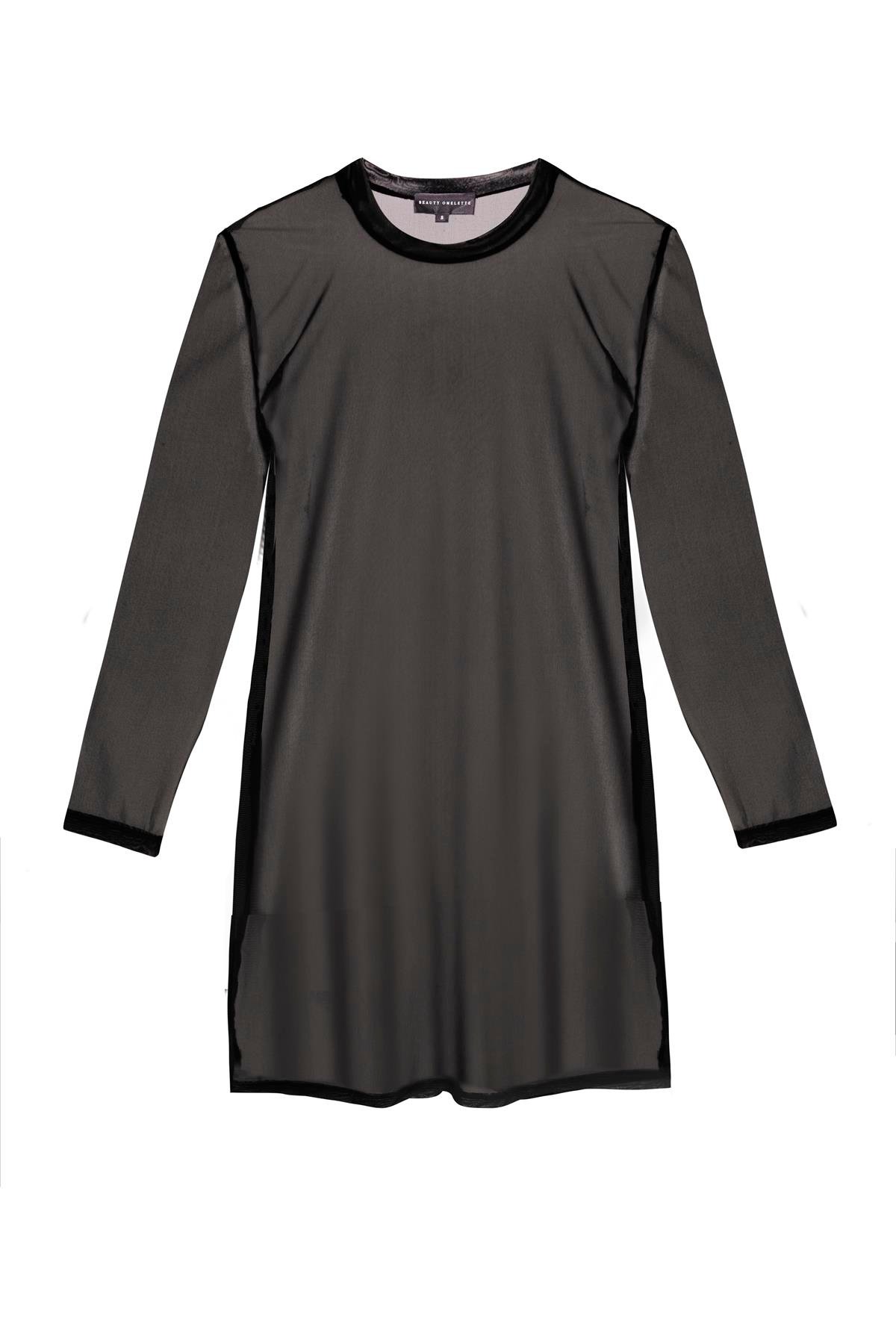 Siyah Tül Mini Plaj Elbisesi