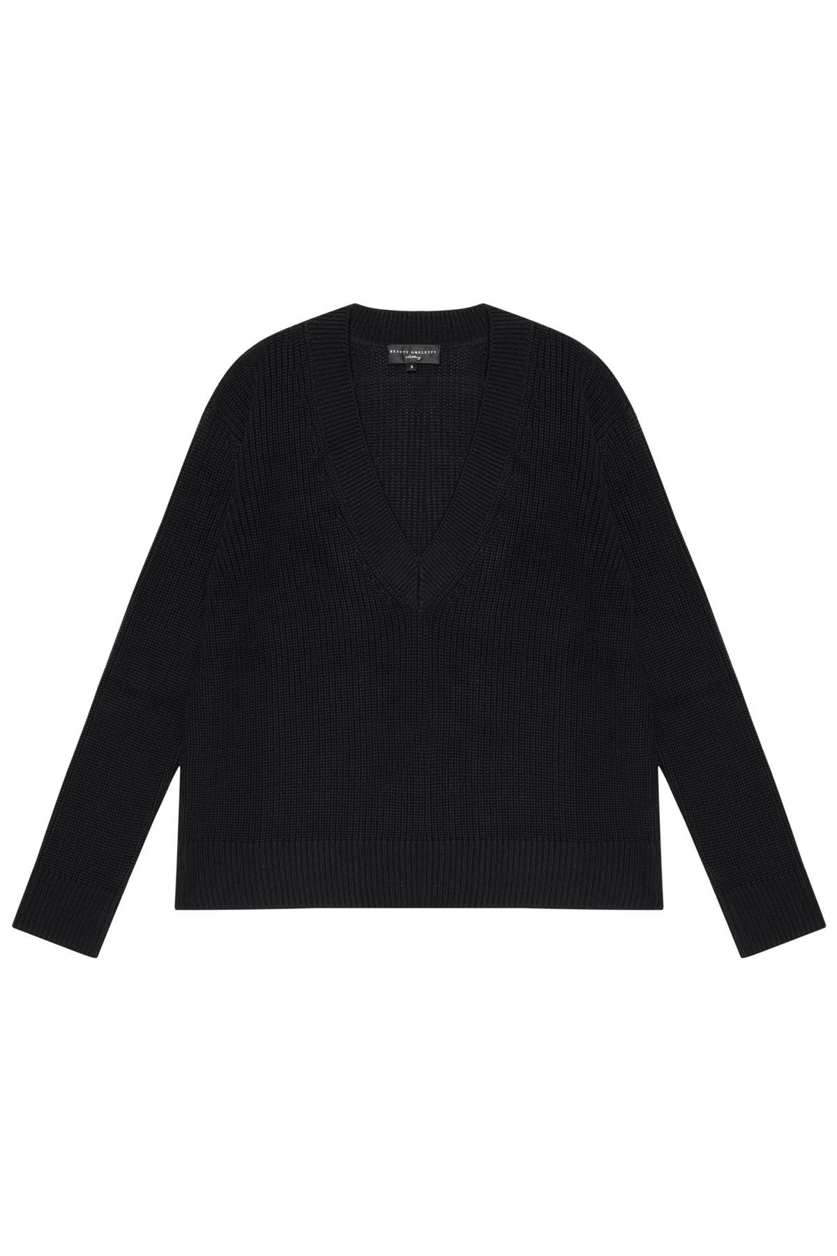 Siyah V Yaka Merserize Kazak